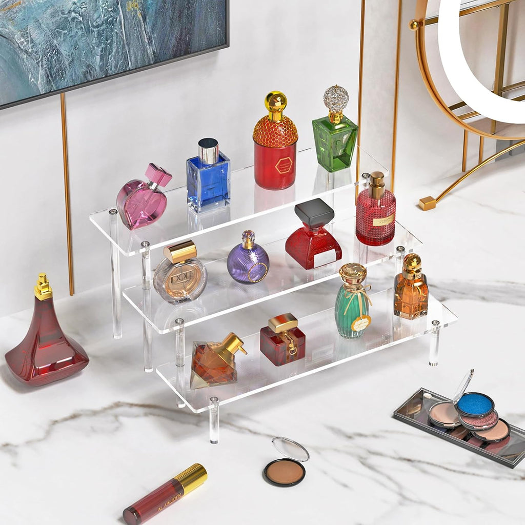 3 Tier Acrylic Display Risers, Large Perfume Organizer Stand (1 Pack) | Clear Cupcake Stand Holder, Display Shelves