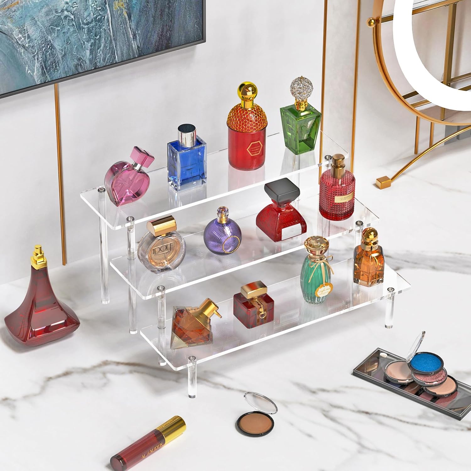 3 Tier Acrylic Display Risers, Large Perfume Organizer Stand (1 Pack) | Clear Cupcake Stand Holder, Display Shelves