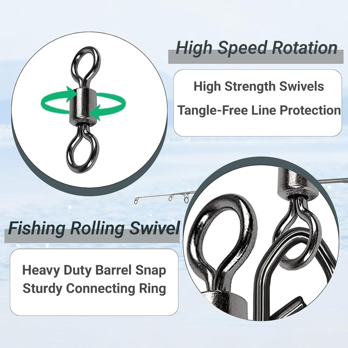 Stainless Steel Fishing Swivels Lure Tackle Clips Snap Swivels Strength Barrel Saltwater Swivel Fishing Rolling Black