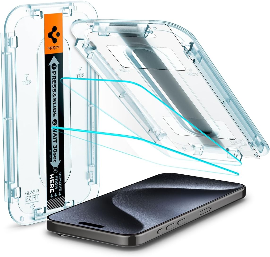 Tempered Glass Screen Protector [GlasTR EZ FIT] designed for iPhone 15 Pro [Case Friendly] - 2 Pack | 9H Hardness