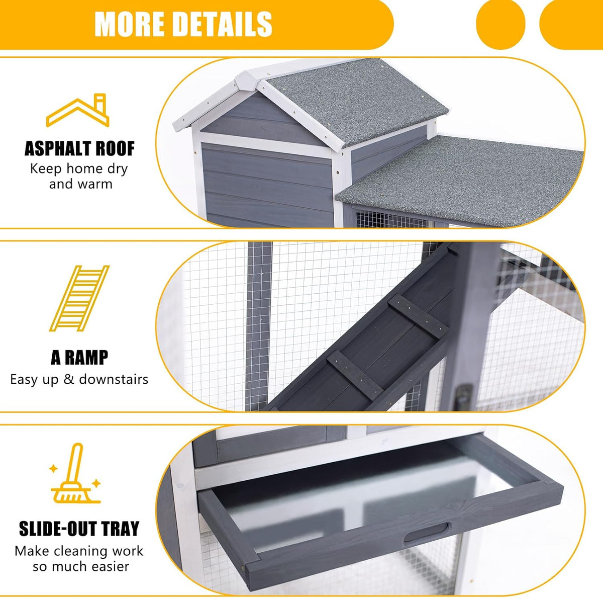 Wooden Rabbit Hutch, Indoor Outdoor Chicken Coop Bunny Cage with Waterproof Roof