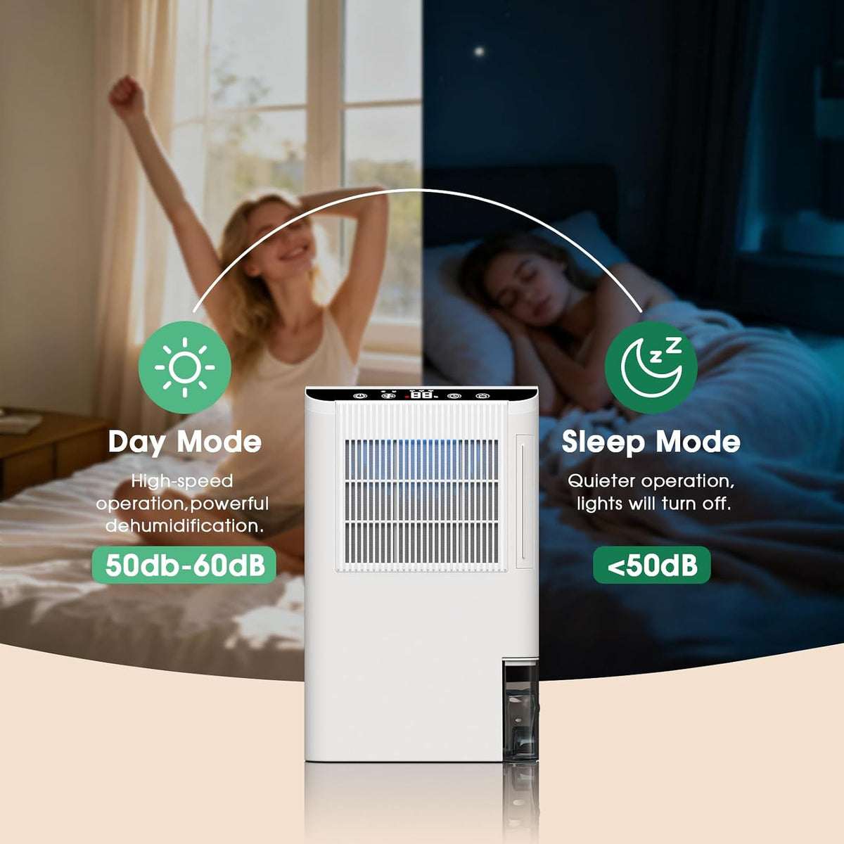 Dehumidifiers for Home, 2000 Sq.Ft Small Dehumidifier with 3.3ft Drain Hose, 2.5L Tank, Timer Sleep Mode, Portable