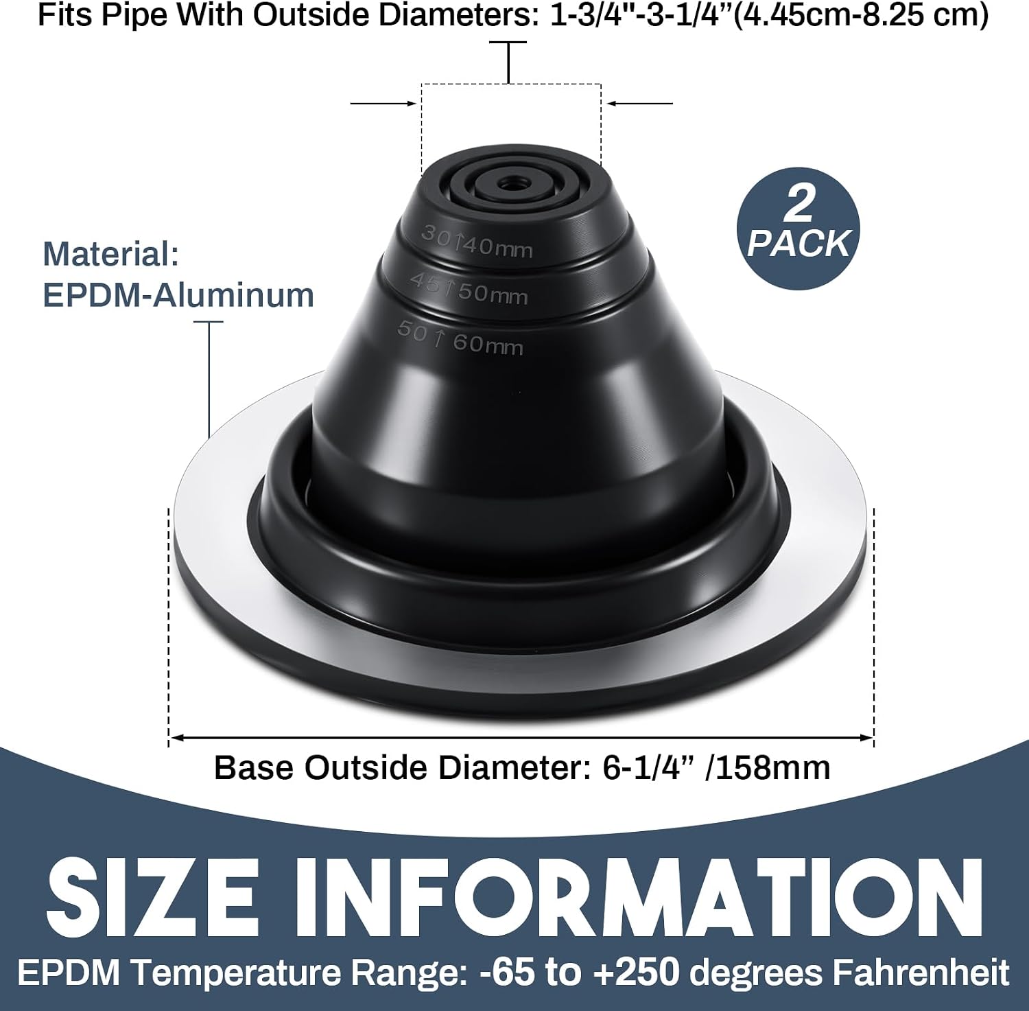 2 Pcs #1 Metal Roof Jack Pipe Flashing Boot,EPDM Flexible Vent Black