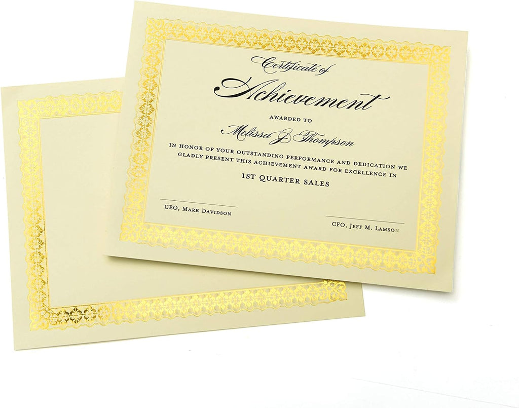 Gold Foil Certificate Paper, Parchment Design, 80lb 8.5” x 11”, 15 Count & Certificate Kit, Includes 6 8.5" x 11"