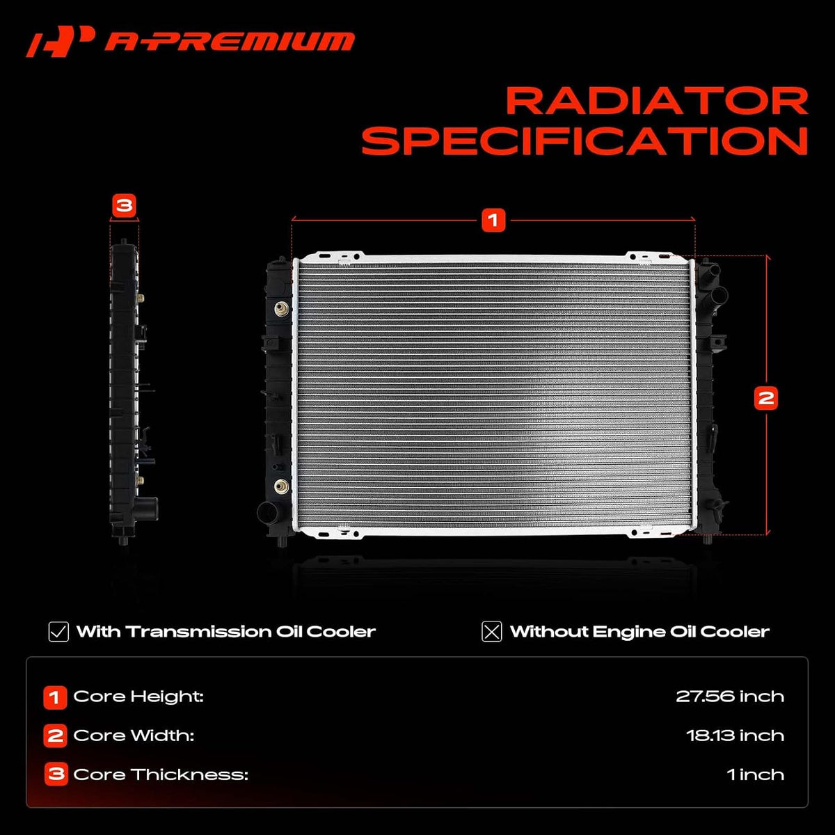 A-Premium Engine Coolant Radiator Assembly with Transmission Oil Cooler