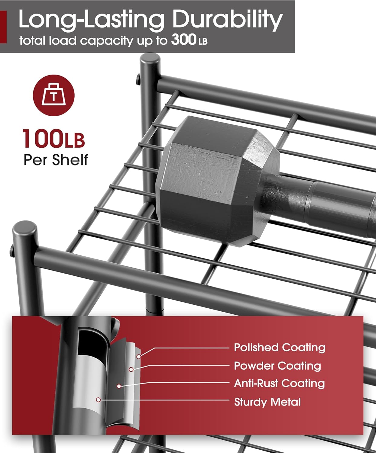 Storage Shelves - 3 Tier Shelf Organizer, Sturdy Metal Garage Shelving with Adjustable Leveling Feet, Space-Saving