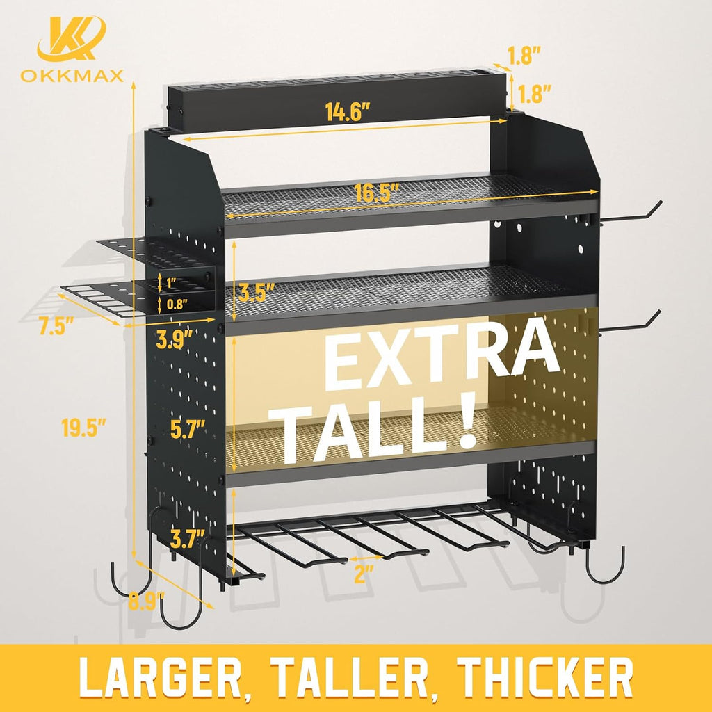 Drill Holder Wall Mount with 8-Outlet Charging Station, 190lbs Load 4 Layers Carbon Steel Heavy Duty Power Tool
