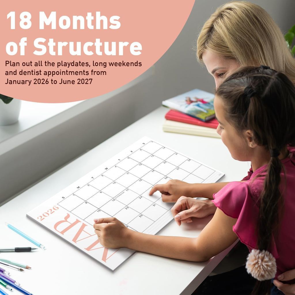 S&O Modern Large Desk Calendar from January 2026-June 2027 - Tear-Away Table Calendar 2026-2027 - Desktop Blotter