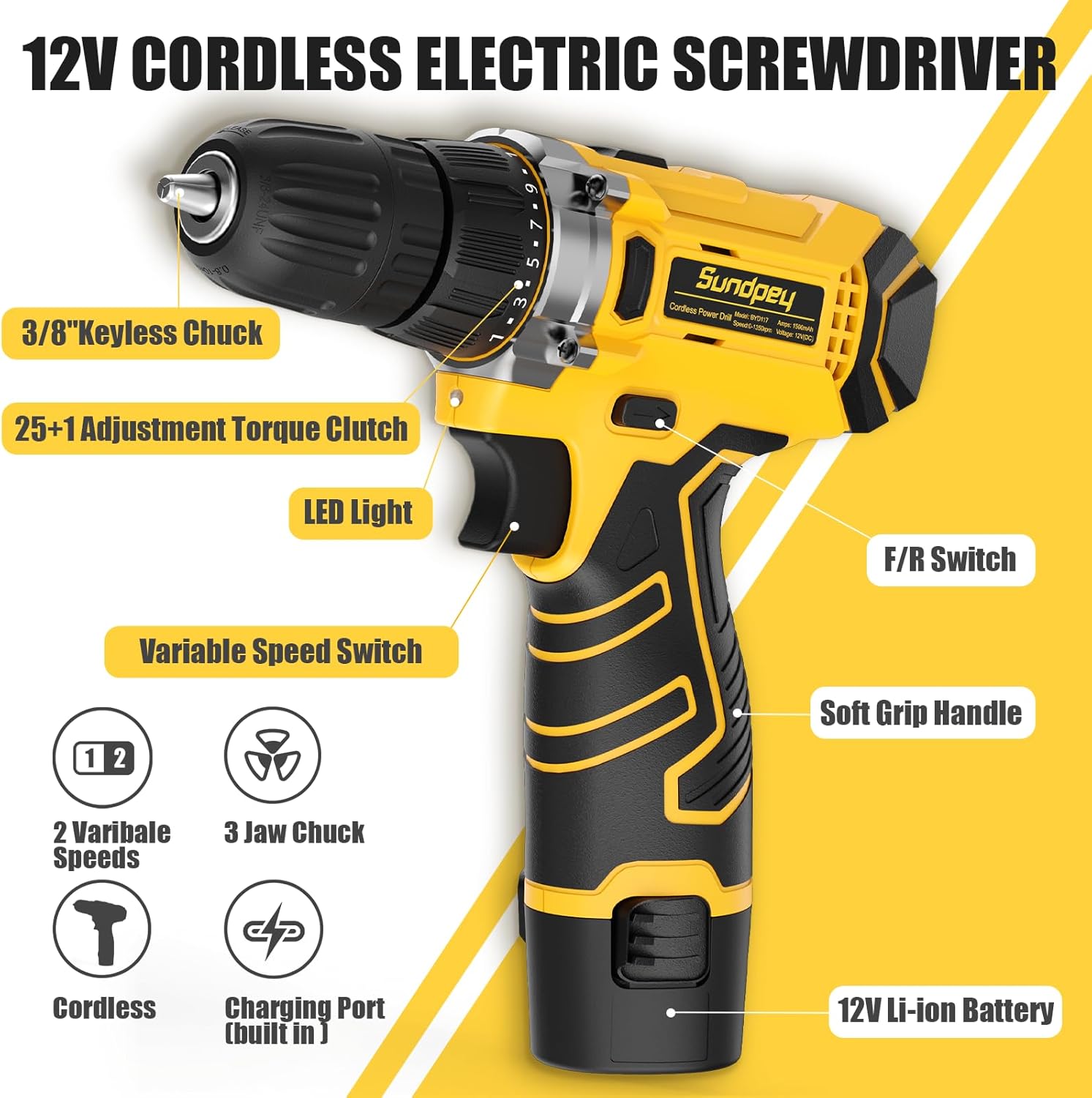 Home Tool Kit with Drill - 166-Piece General Basic Home Repair Tool Set with 12V Cordless Power Drill & Battery &