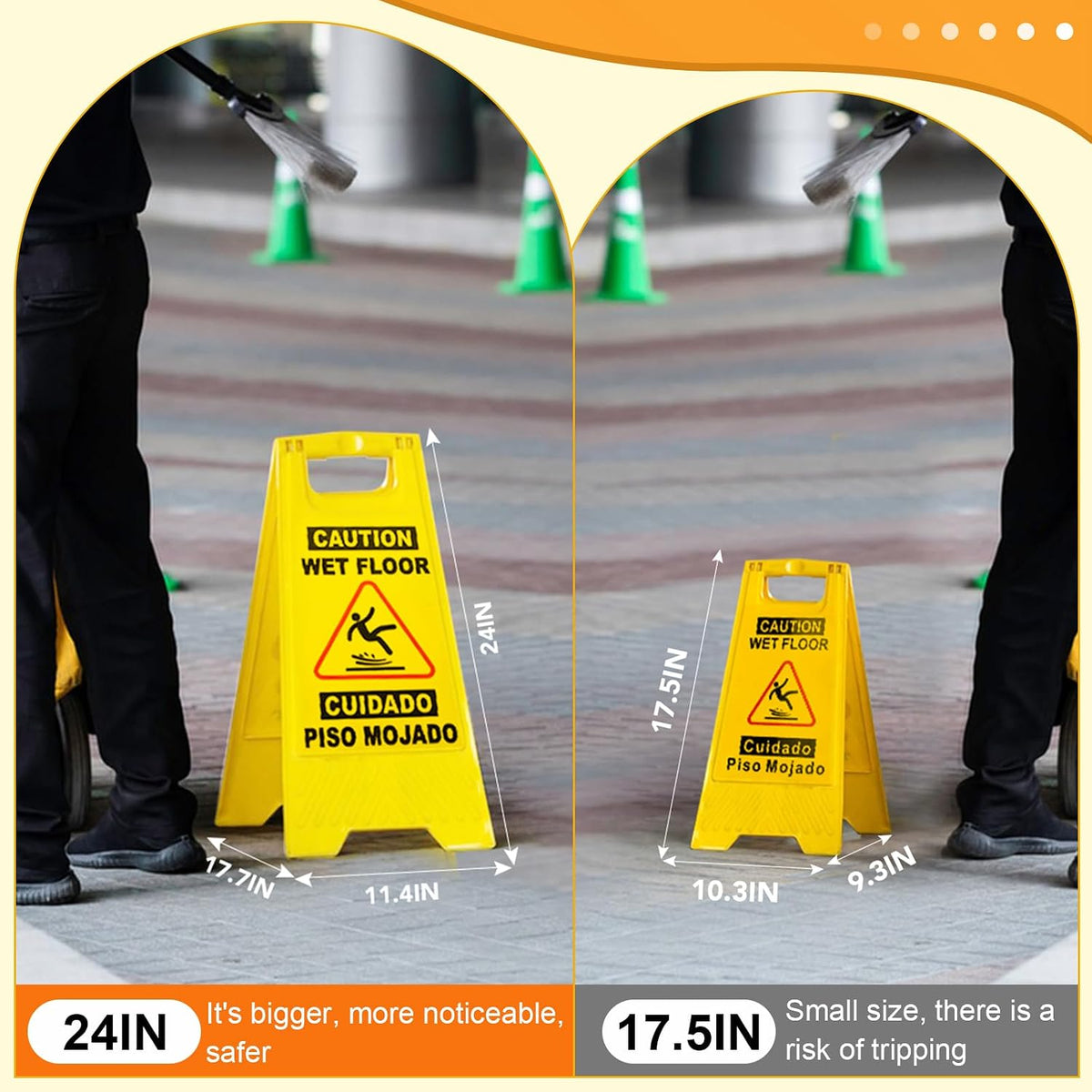 6 Pack 24 IN Caution Wet Floor Sign Bilingual Foldable Safety Sign | Safety Warning Signs Wet Floor Sign Commercial