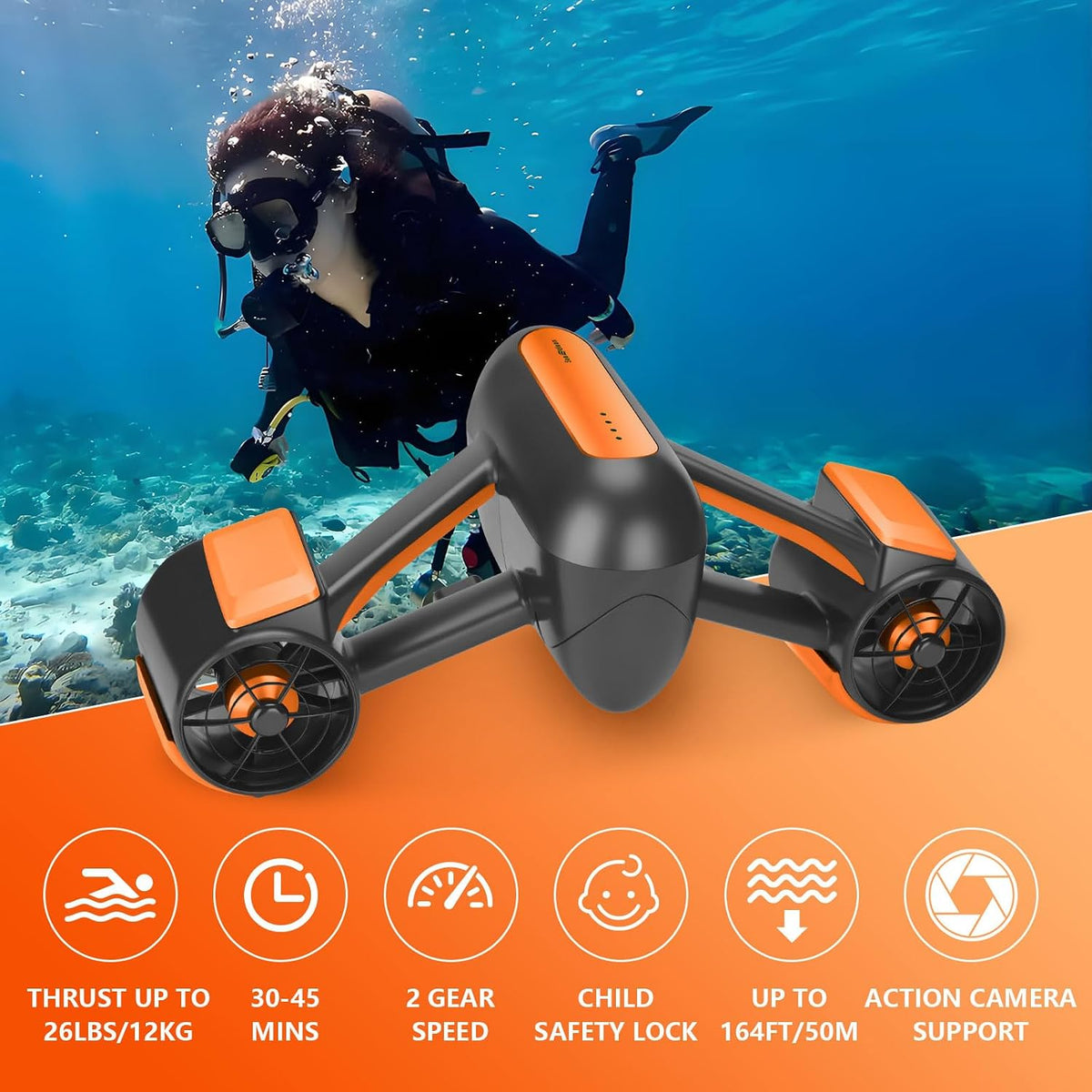 Underwater Scooter for Adults/Kids with Dual Motors 164ft Depth