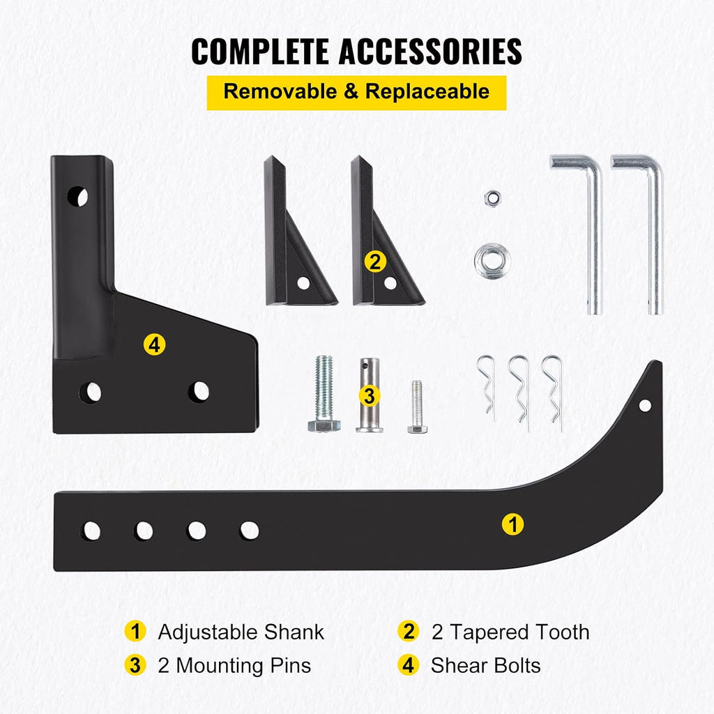 16" Tractor Box Blade Ripper – Hitch-Mounted Shank with 4 Adjustable Depth Settings, 2 Plow Tips & Shear Bolt, Fits