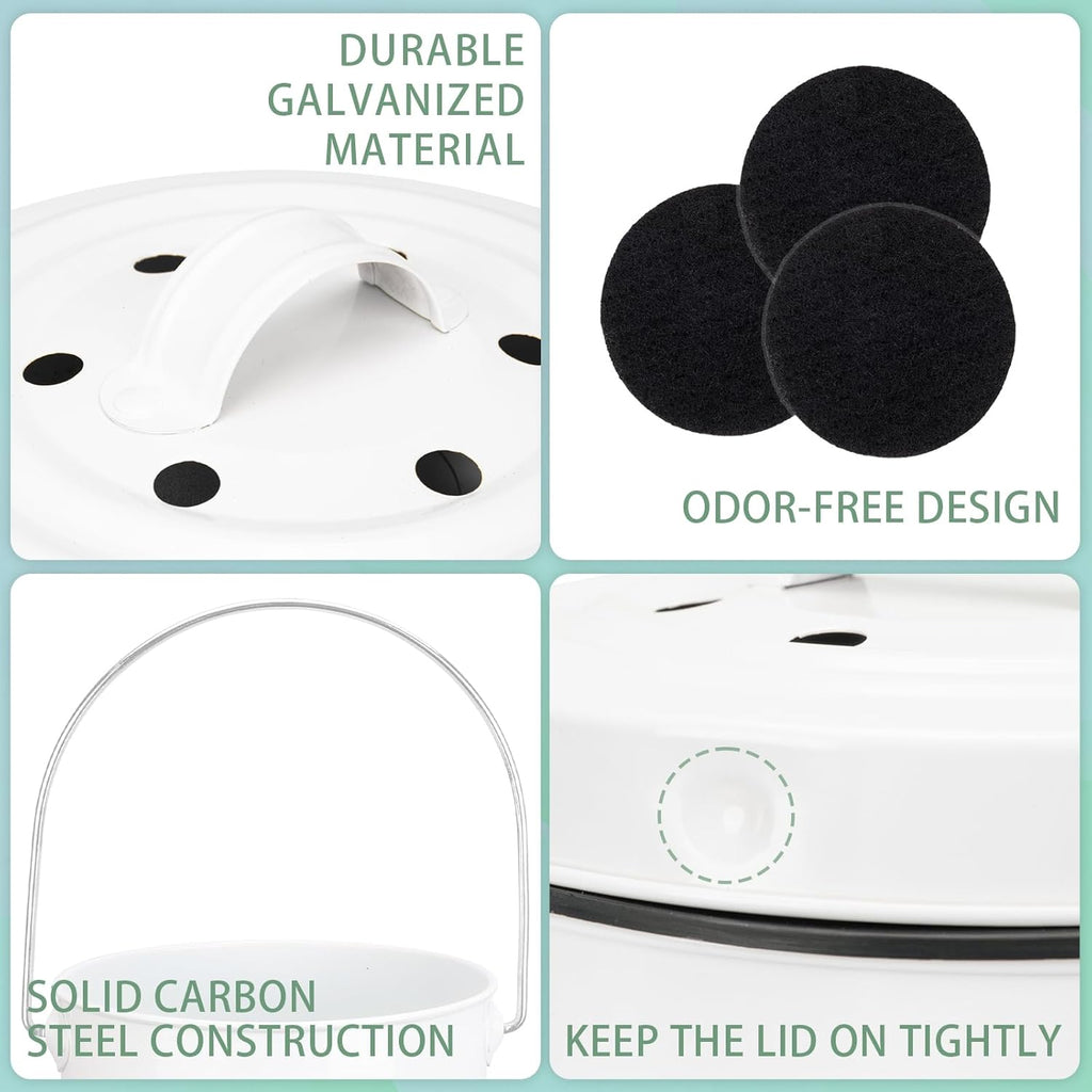 Compost Bin for Kitchen Countertop,1.3 Gal Metal Compost Container | Indoor Compost Bucket with Lid Includes Inner