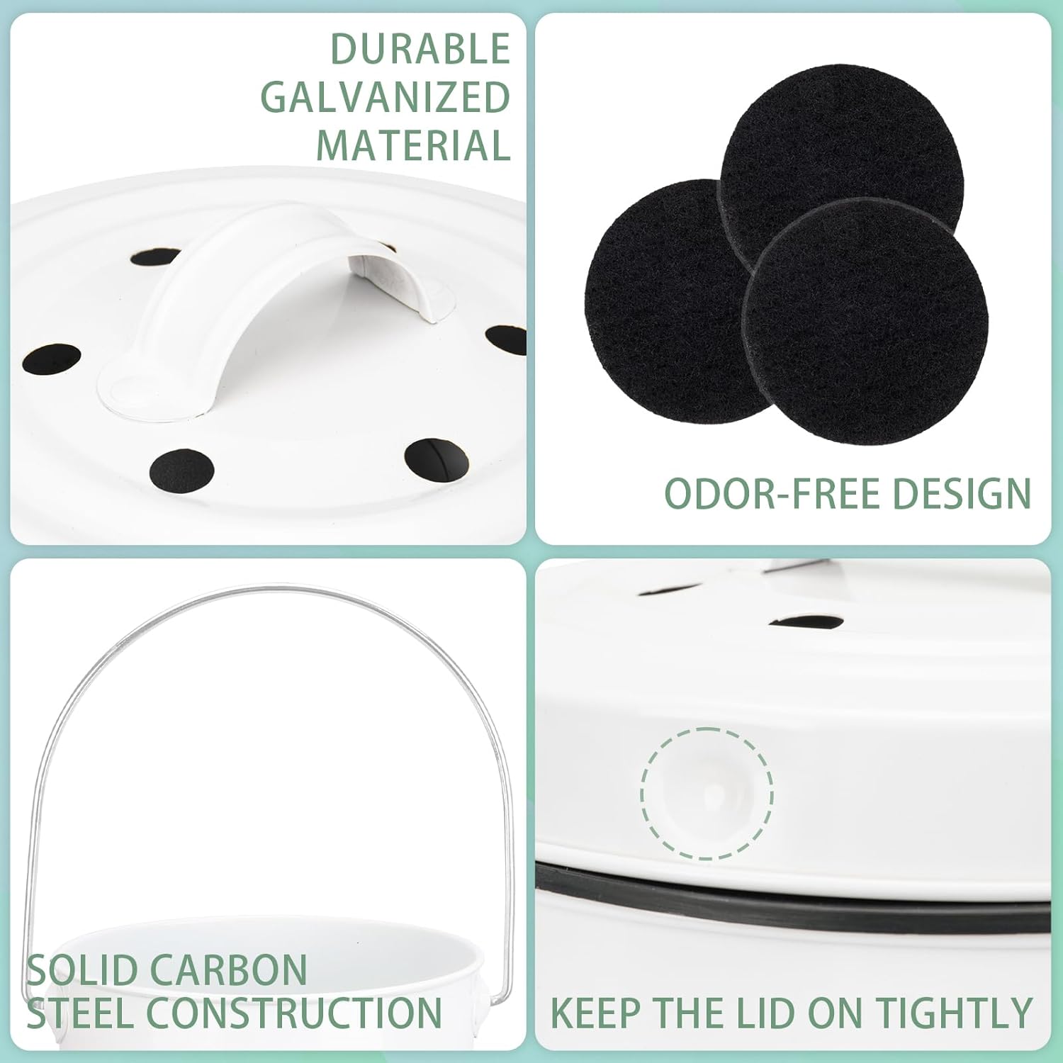 Compost Bin for Kitchen Countertop,1.3 Gal Metal Compost Container | Indoor Compost Bucket with Lid Includes Inner