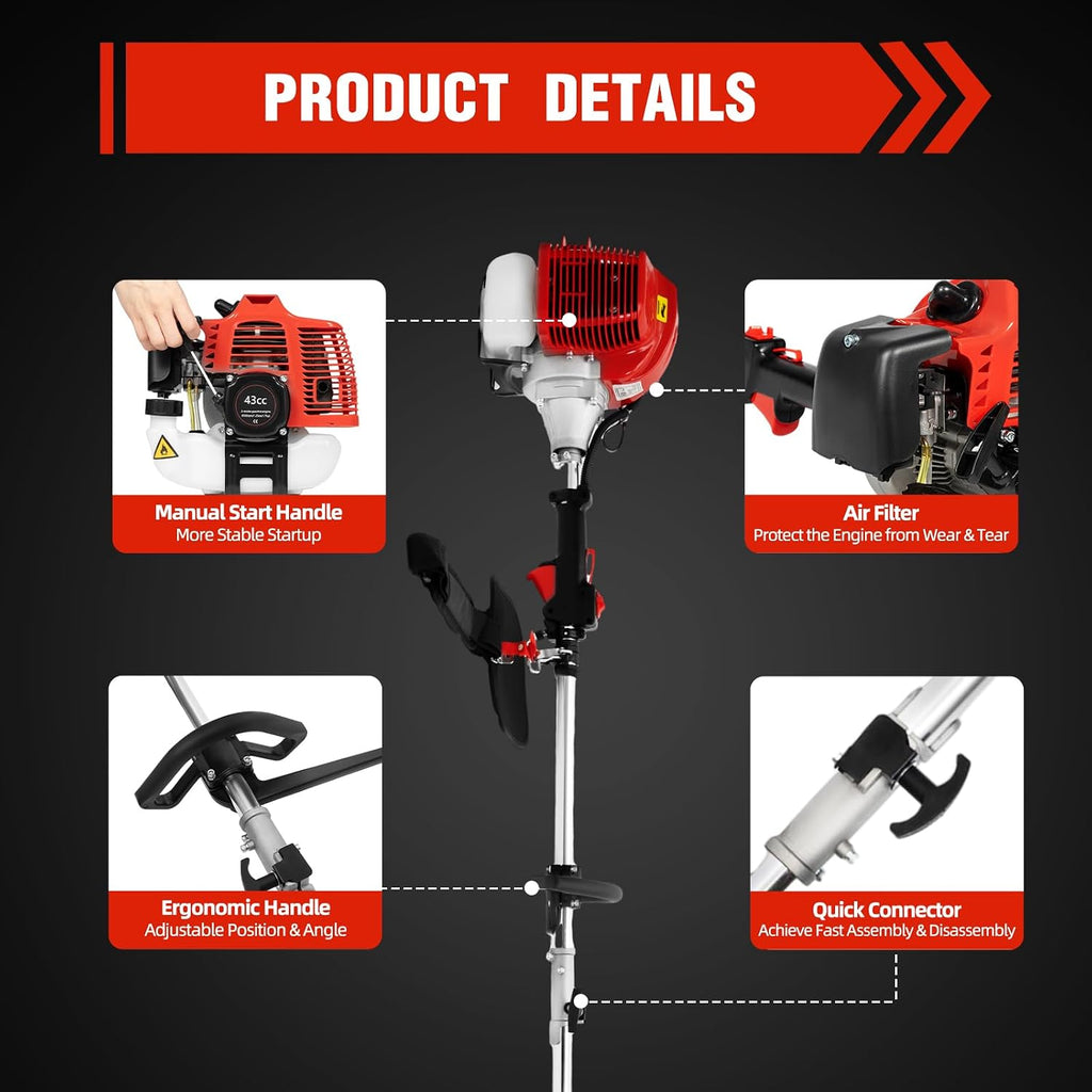 Gas Powered Pole Saw 42.7CC 2-Cycle Powerful Tree Trimmer Reach to 16ft Cordless Pruning Saw Long Extension Garden
