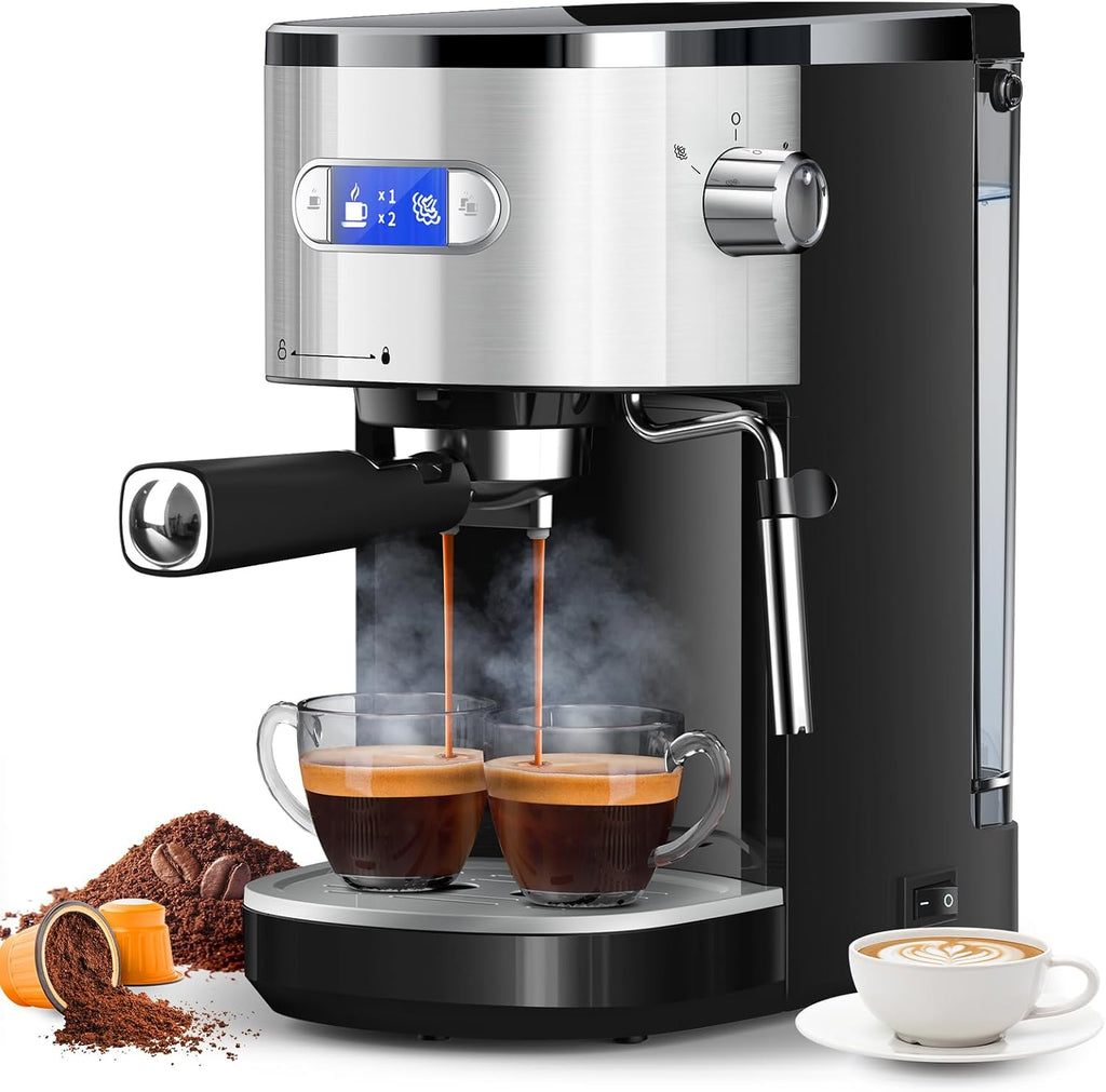 Espresso Machine 20 Bar, Semi-Automatic Espresso Maker with Milk Frother Steam Wand, 45 OZ Removable Water Tank for