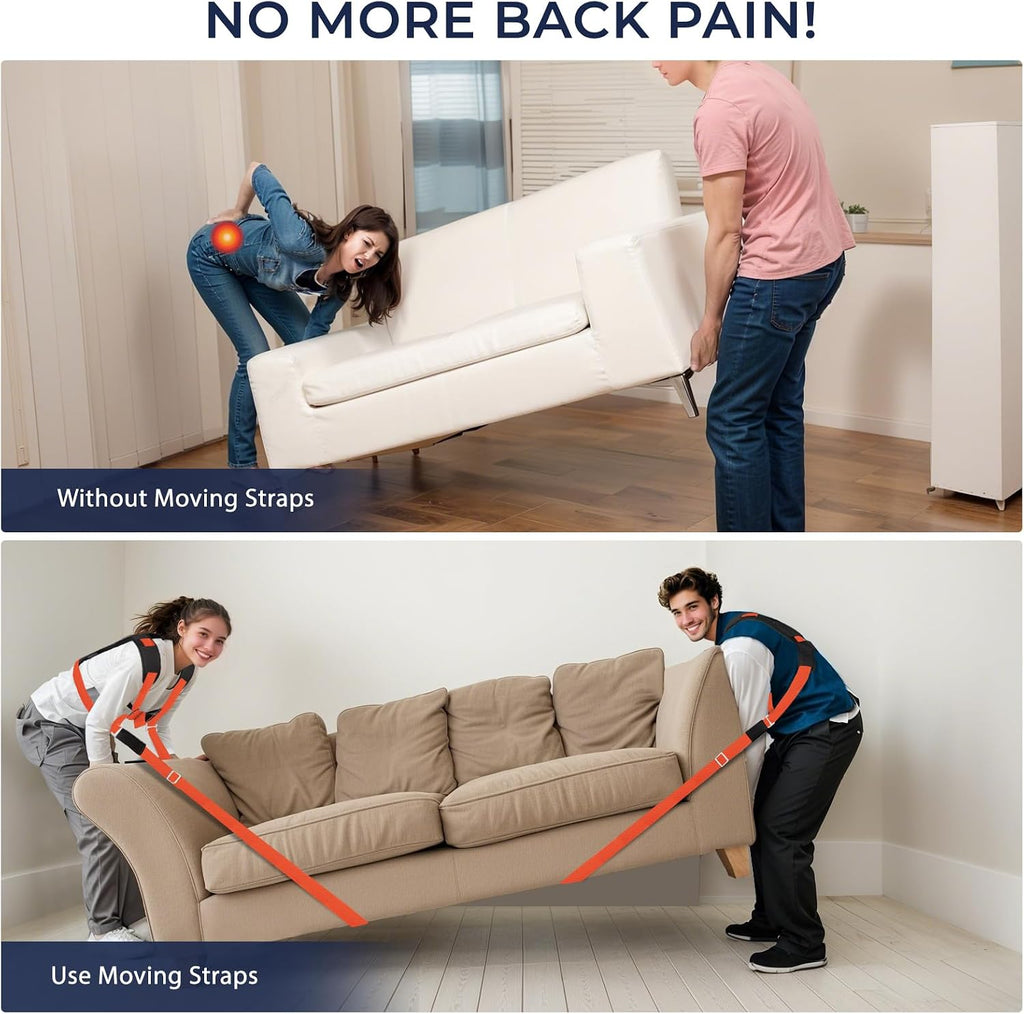 Furniture Moving Straps for Lifting with Back Support, Round Sling | 2-Person Lifting and Moving System, Appliance