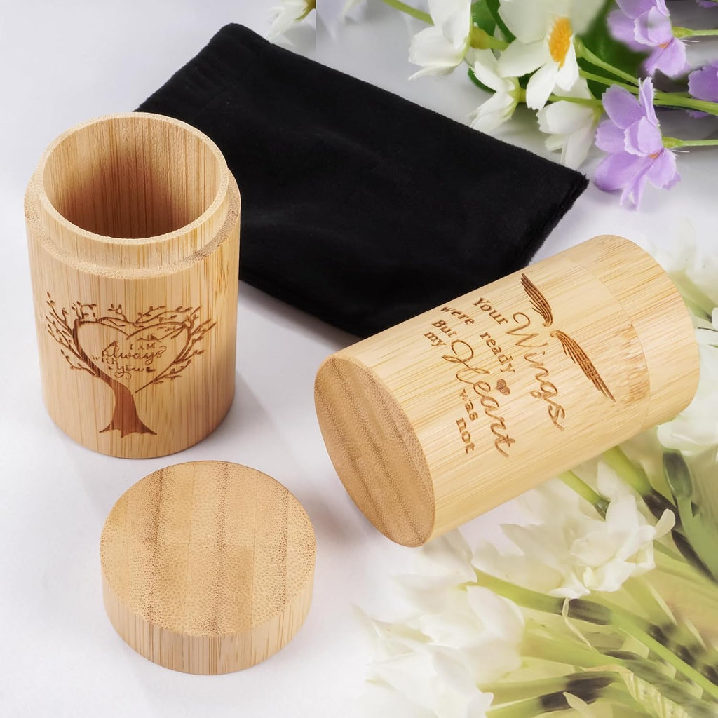 Small Urns for Human Ashes Keepsake Set of 2, Memorial Urns for Human Ashes, Natural Bamboo Mini Urns for Ash