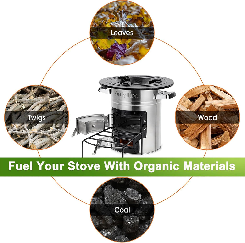 12.7" Stainless Steel Rocket Stove, Portable Wood Camp Stove | for Outdoor Cooking, Survival, Backyard, Patio – High
