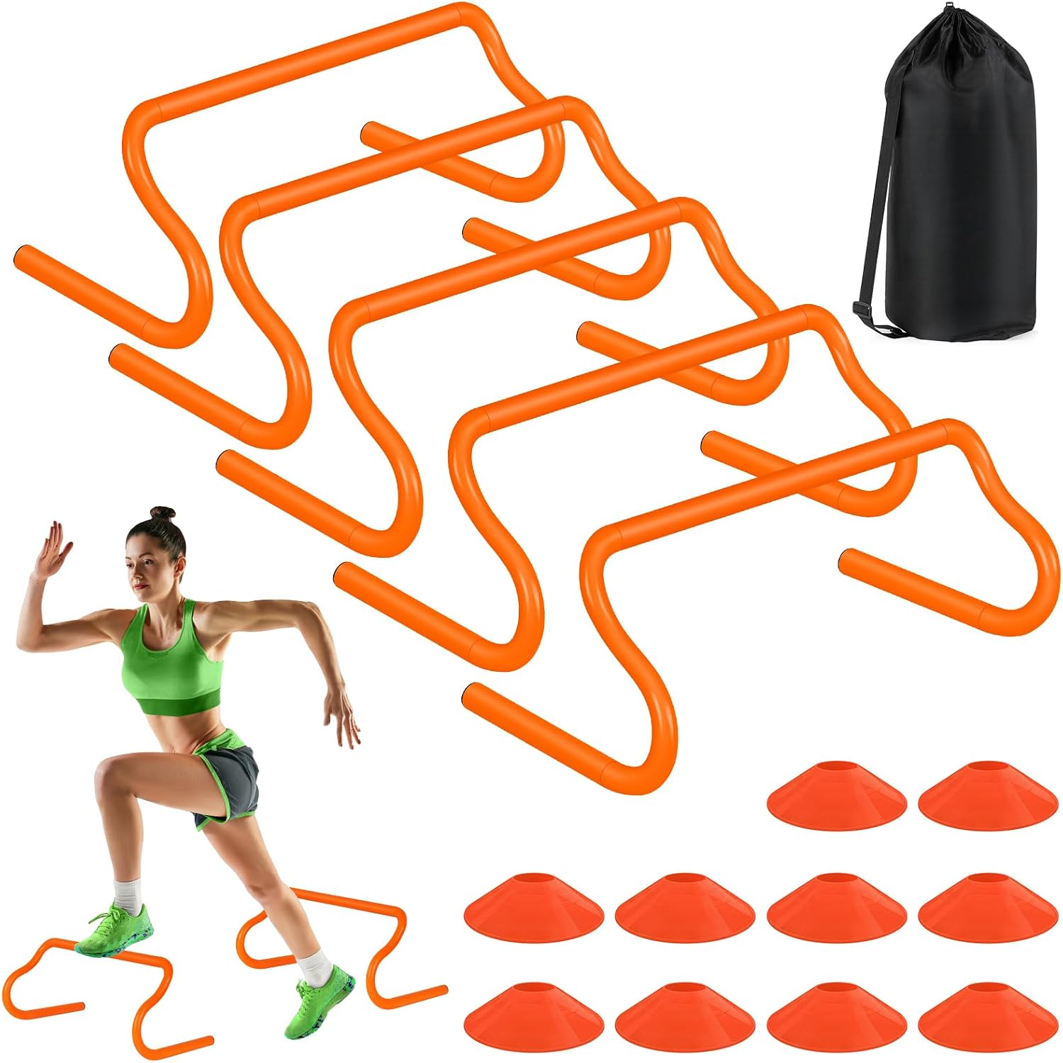 Agility Hurdles Training Equipment - Speed Hurdles and Soccer Cones with Carrying Bag for Soccer, Football, and Track