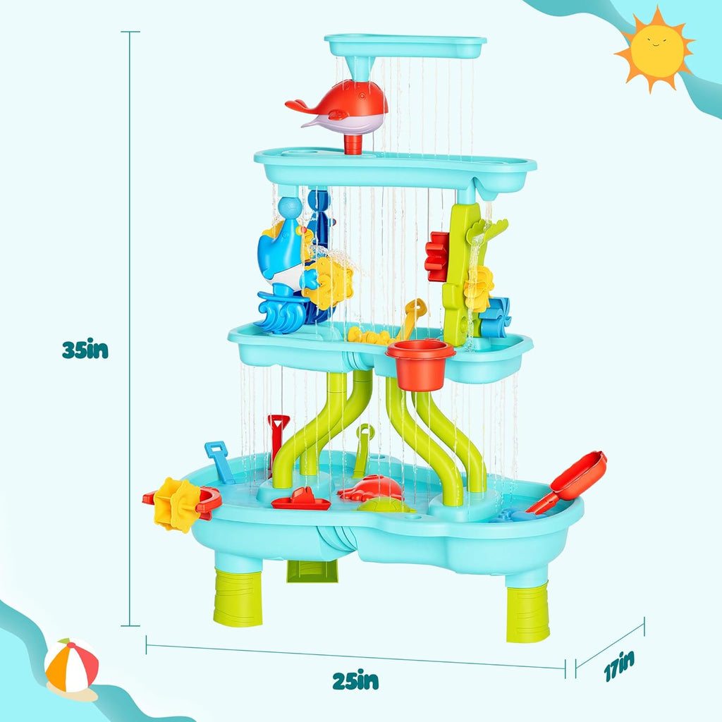 4 -Tier Kids Sand and Water Table for Toddlers - Outdoor Water Sand Play Table Toys for Boys Girls, Summer Splash