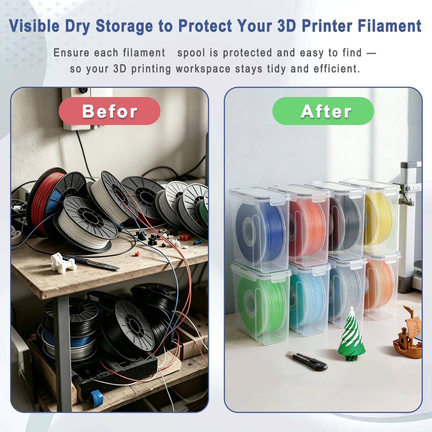 Airtight Filament Storage Box 4 Pack, PLA ABS PETG TPU Spools Storage | Water-Proof & Dust-Proof & Prevent Moisture