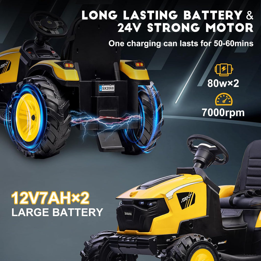 3 in 1 Kids 24V Ride On Tractor, Excavator & Bulldozer, Electric Vehicle w/Trailer, Digger, Shovel Bucket, Remote