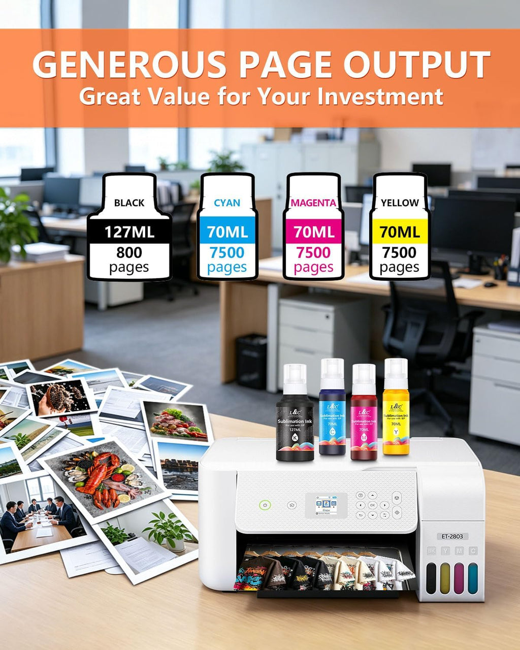 Sublimation Ink Refill Bottles Compatible With ET2800 ET15000 ET2400 ET2720 ET2803 ET2850 ET2750 ET2760 ET4800 Inkjet