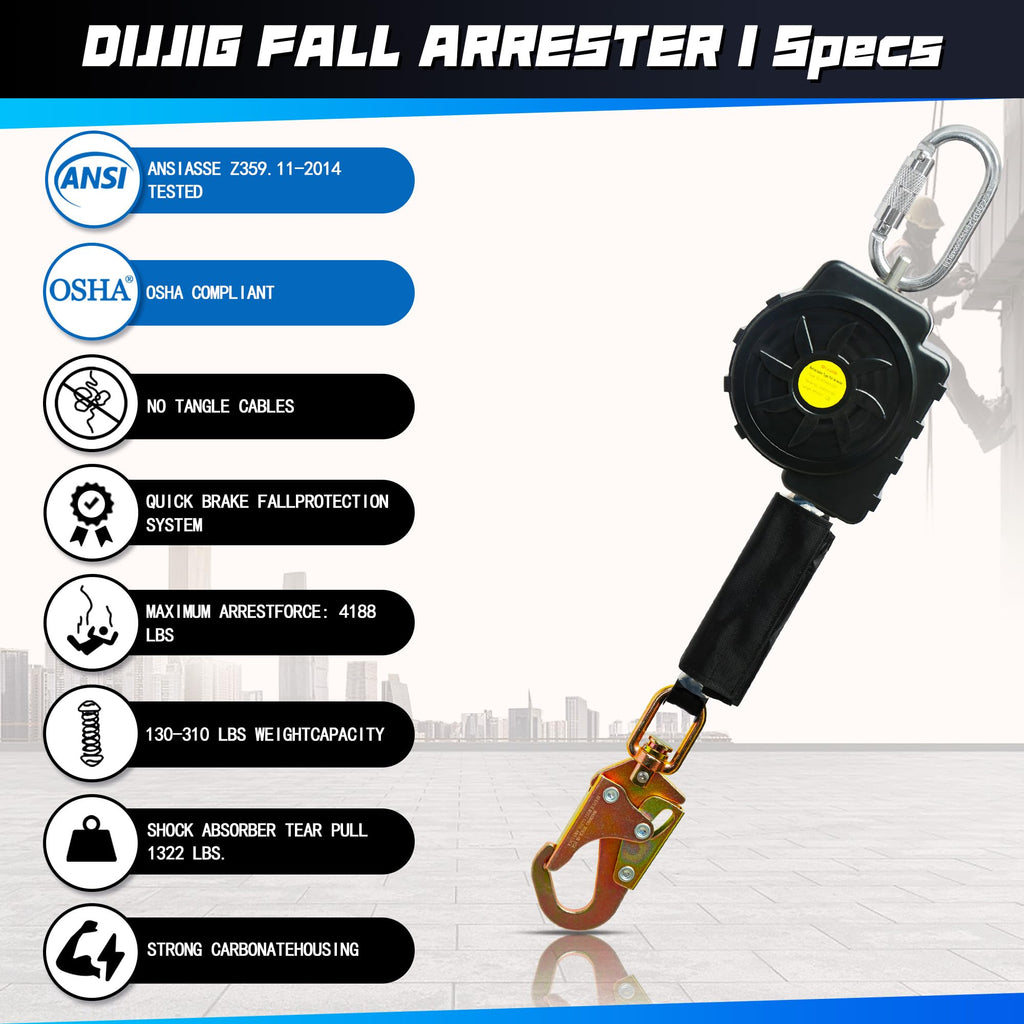 6FT Fall Protection Retractable Lanyard - Heavy Duty SRL Fall Arrest System