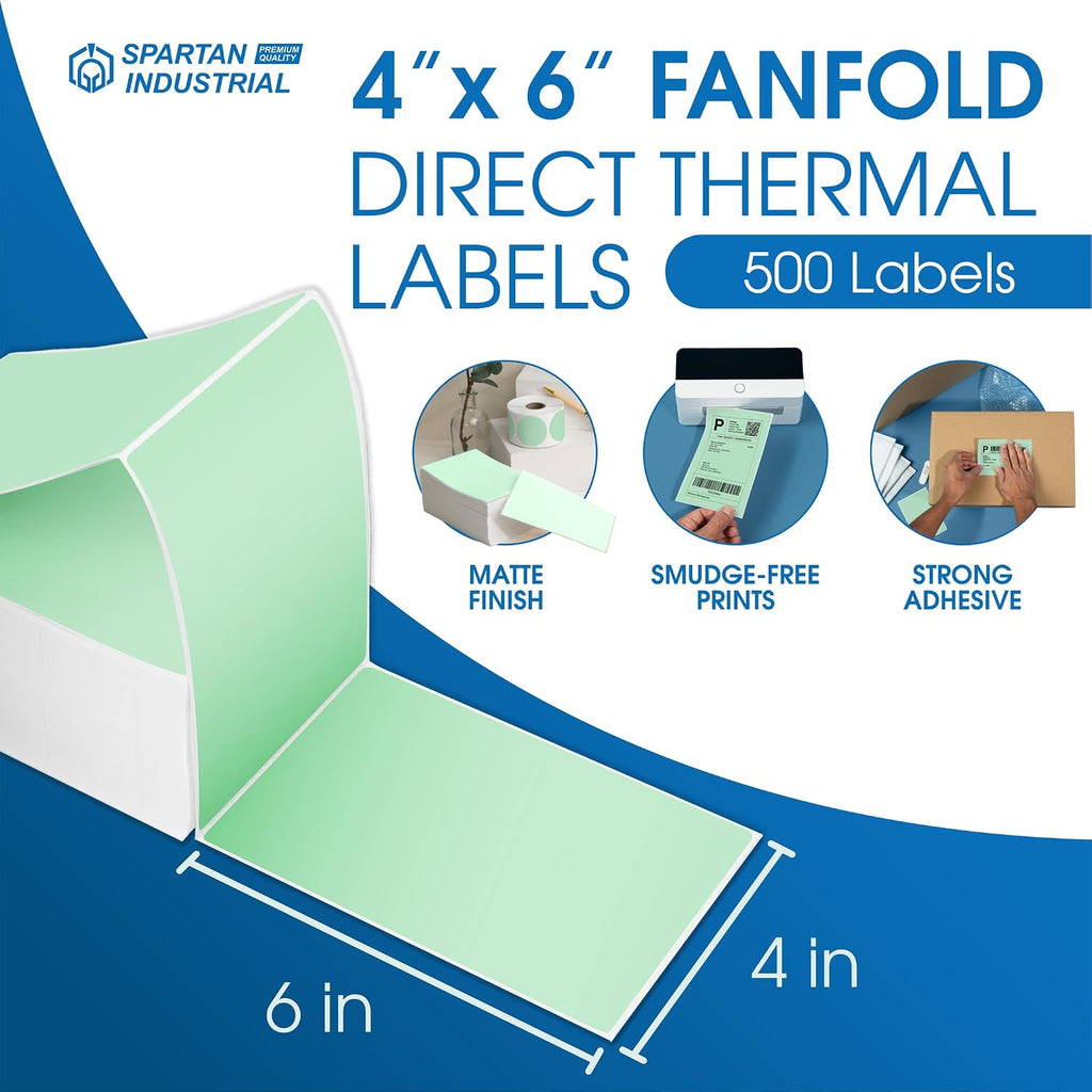 4" X 6" Green Direct Thermal Fanfold Labels (500 Count, 1 Stack)