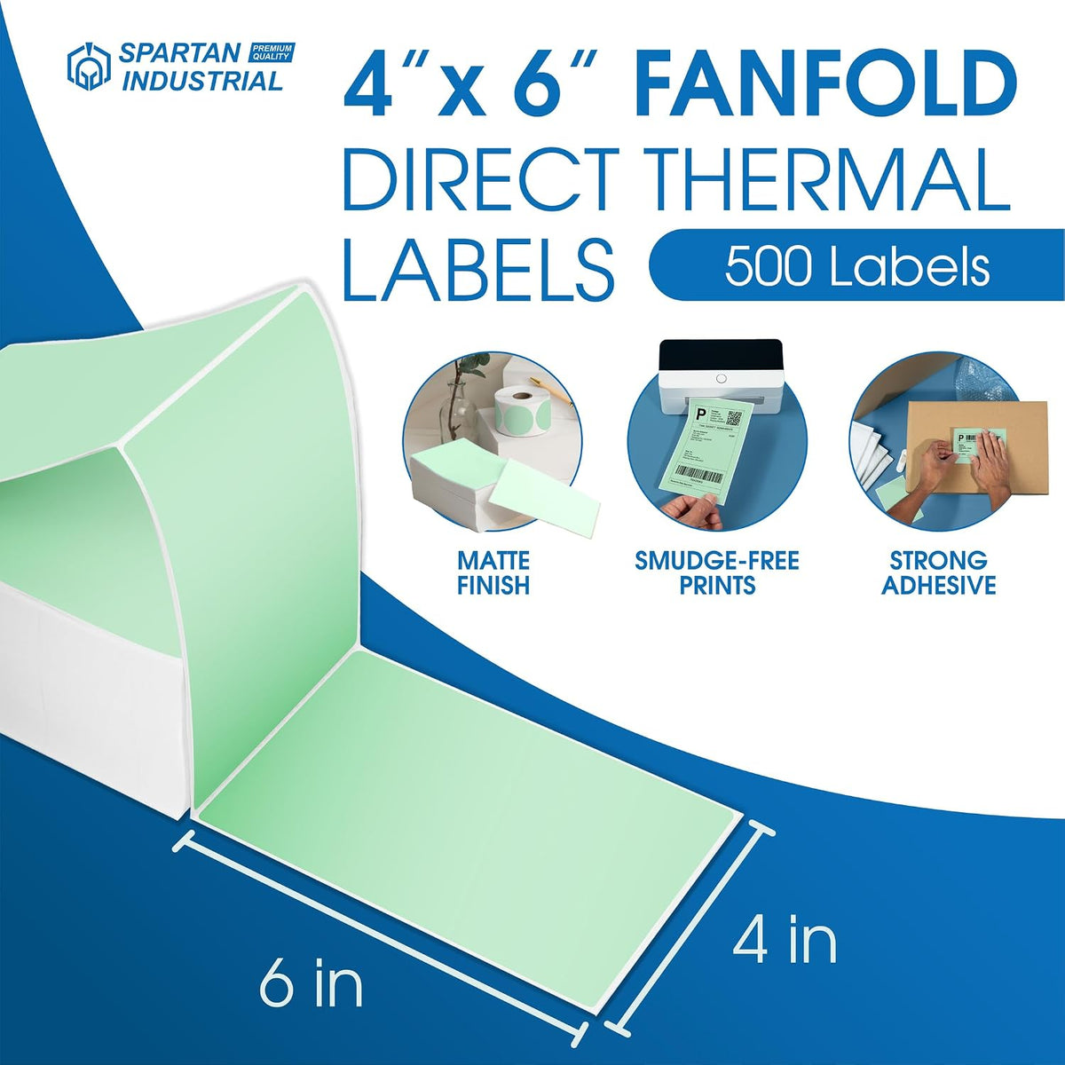 4" X 6" Green Direct Thermal Fanfold Labels (500 Count, 1 Stack)