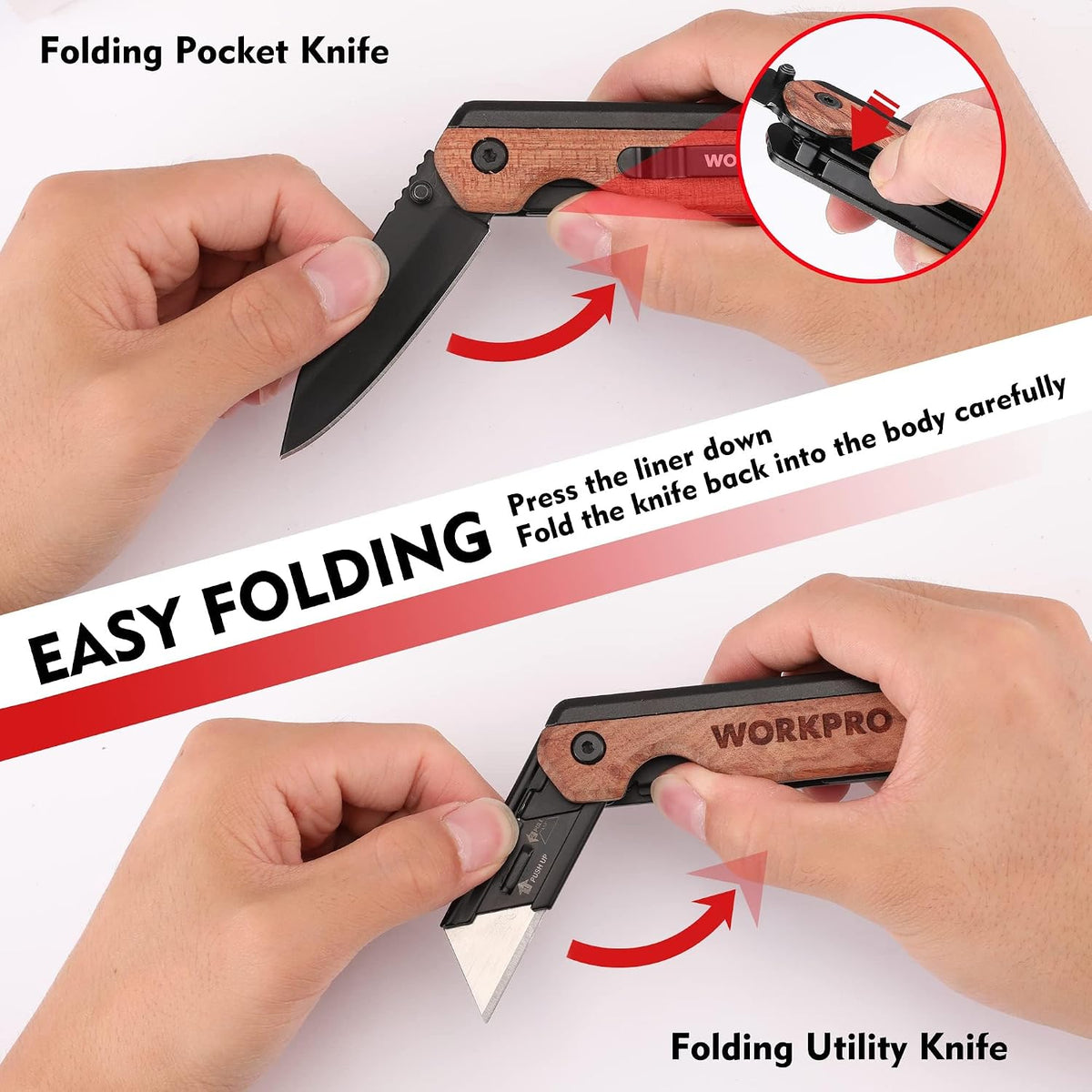 2-in-1 Folding Knife/Utility Knife, Wood Handle