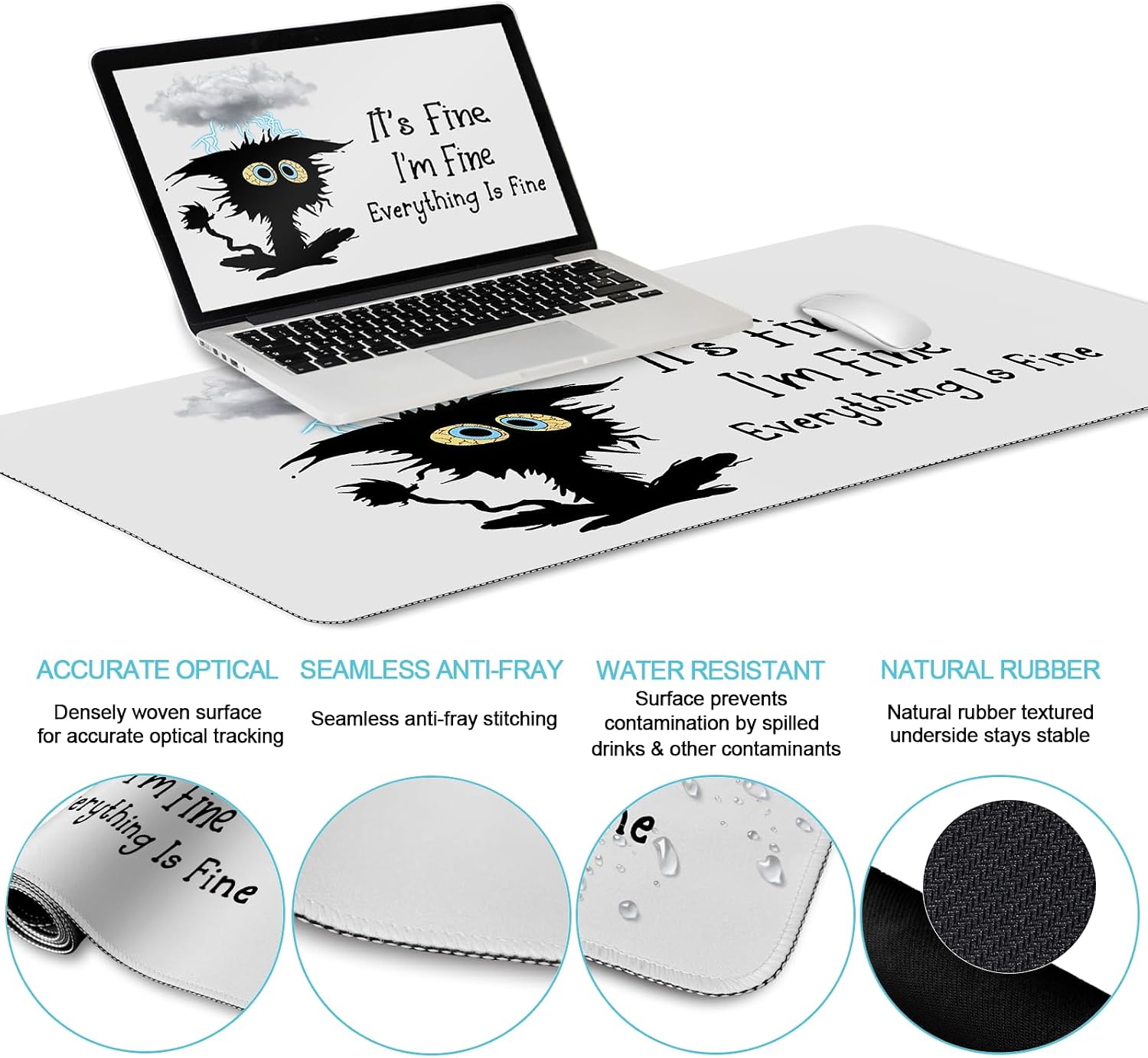 Large Gaming Mouse Pad Desk Mat Set, Funny Black Cat Desk Decor | Ergonomic Gel Wrist Rest, Computer Keyboard Mat