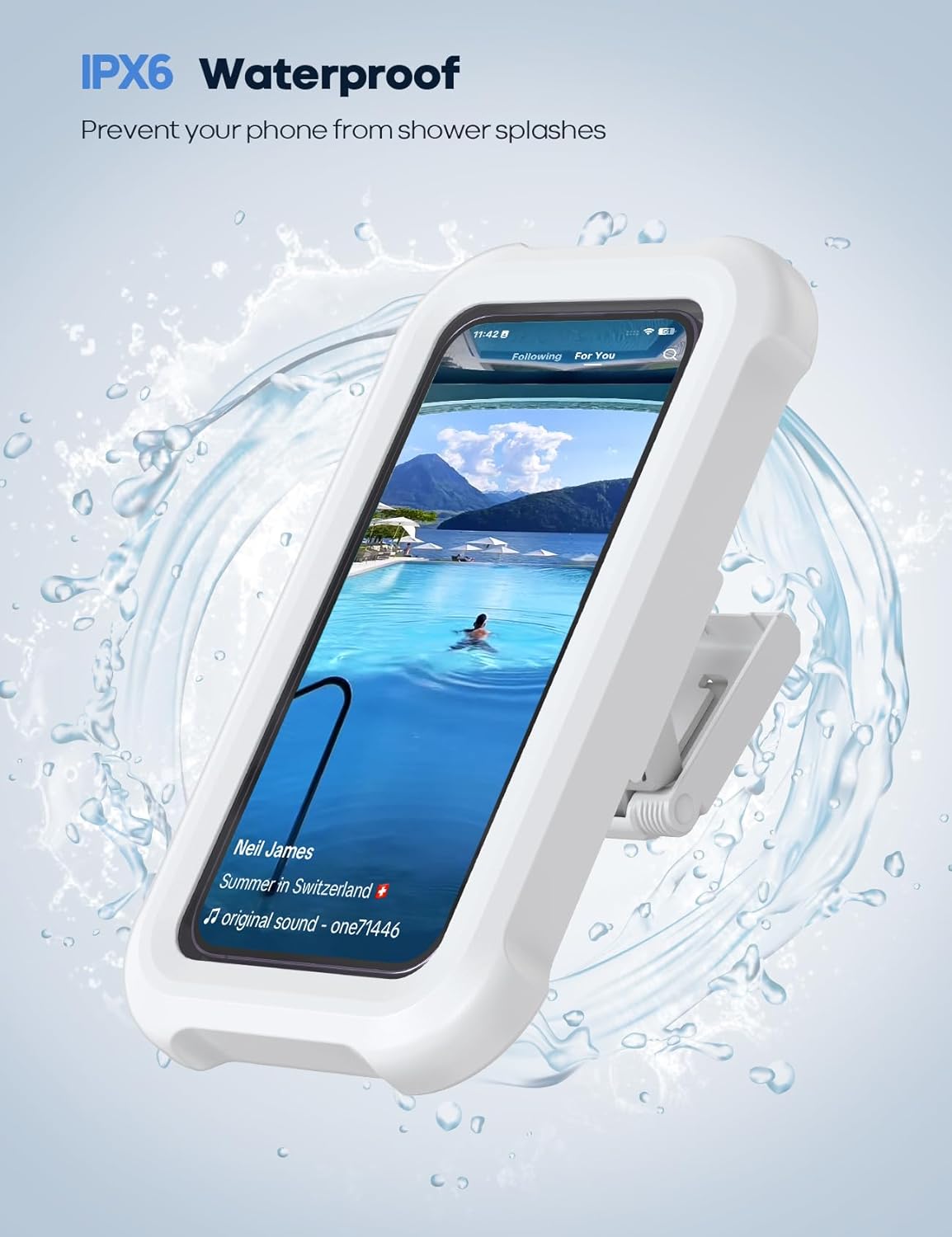 Shower Phone Holder Waterproof - 480° Rotatable Retractable Adjustable Shower iPhone Case Holder, Bathroom Wall Phone