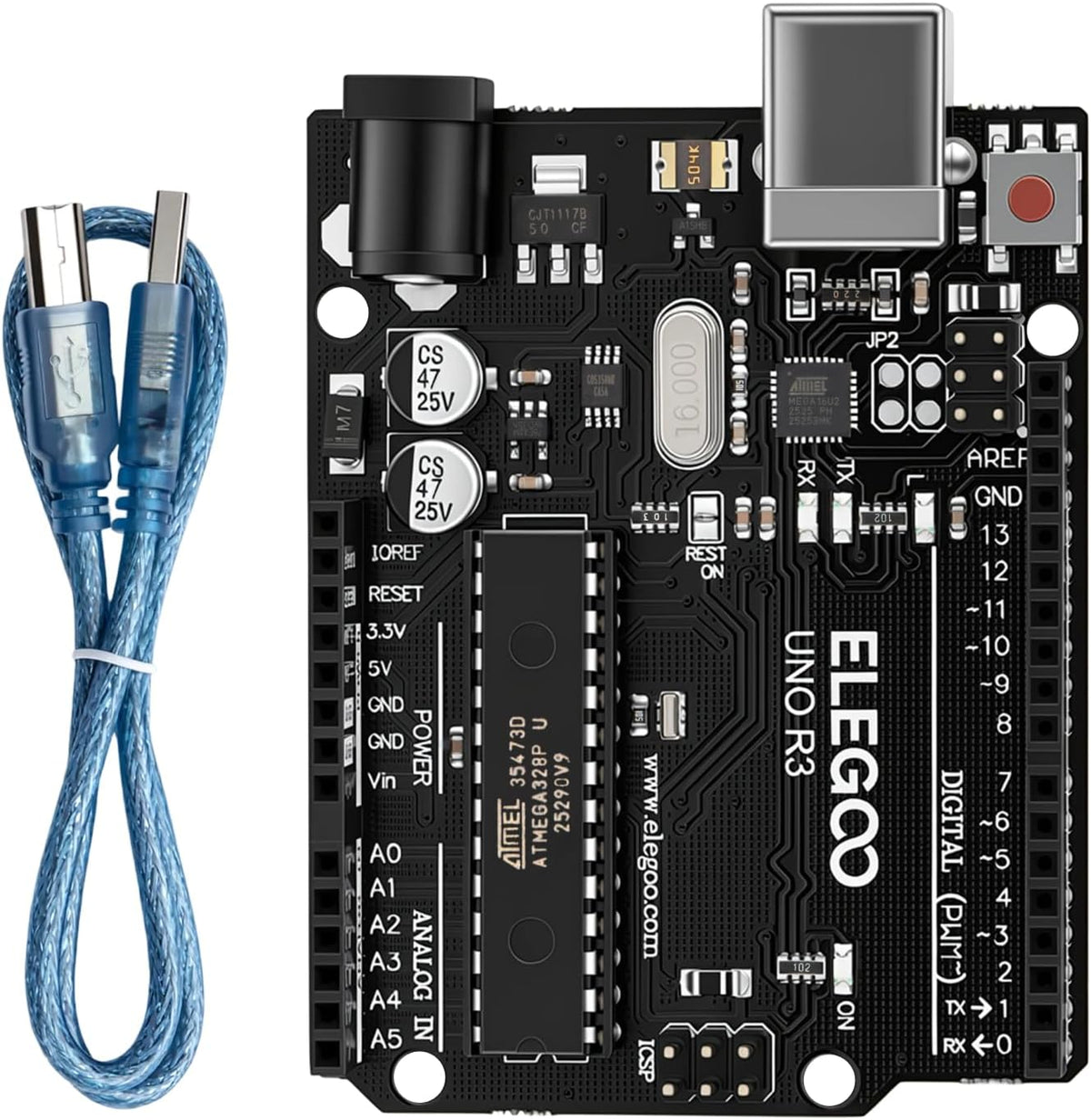 ELEGOO UNO R3 Microcontroller Board ATmega328P+ATmega16U2 with USB Cable