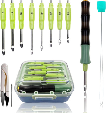 Punch Needle Kit, Adjustable Ergonomic Handle, 8 Needles | Ergonomic adjustable handle with 8 interchangeable 5