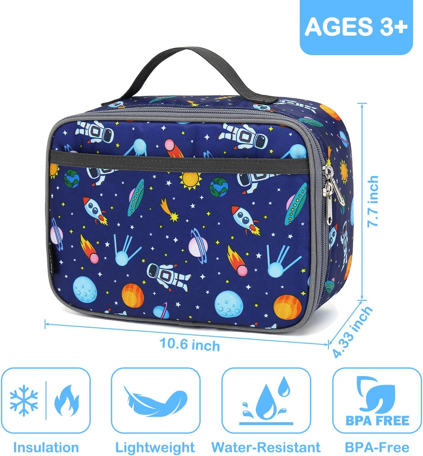 Kids Lunch box Insulated Soft Bag Mini Cooler Back to School Thermal Meal Tote Kit for Girls, Boys, Astronaut