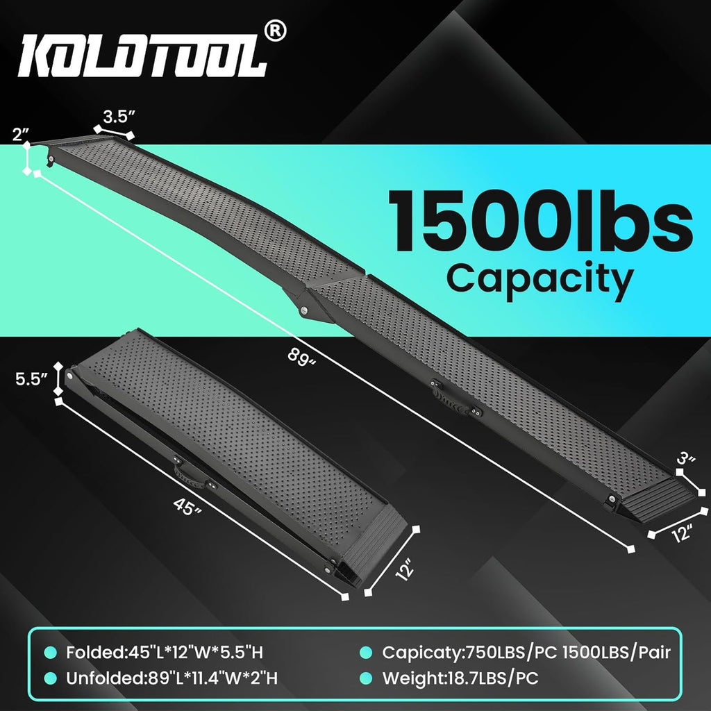 7.5FT Aluminum Truck Ramps, 1500lbs Capacity Folding Loading Ramps, 2 PCS Heavy Duty ATV Ramps for Pickup Trucks