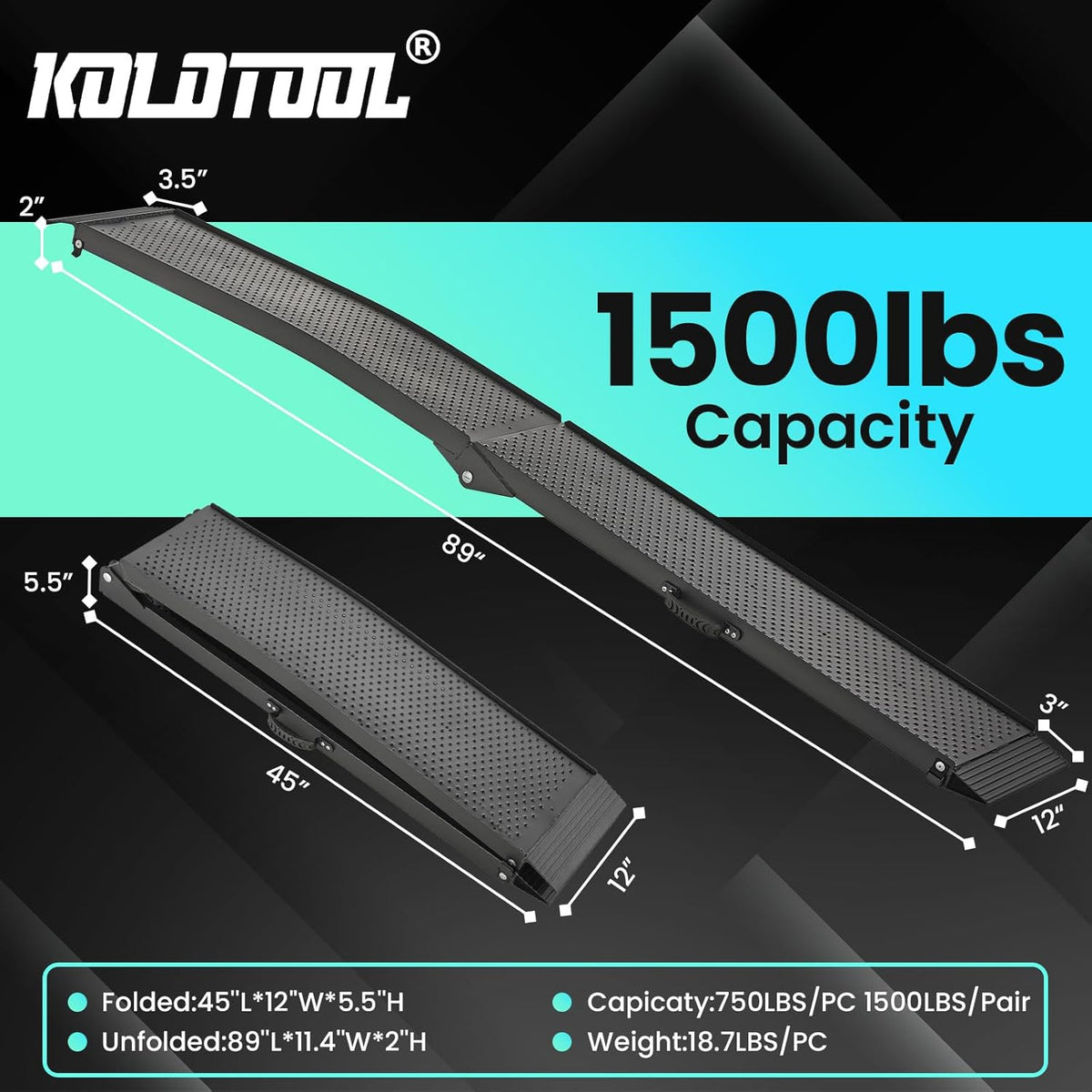 7.5FT Aluminum Truck Ramps, 1500lbs Capacity Folding Loading Ramps, 2 PCS Heavy Duty ATV Ramps for Pickup Trucks
