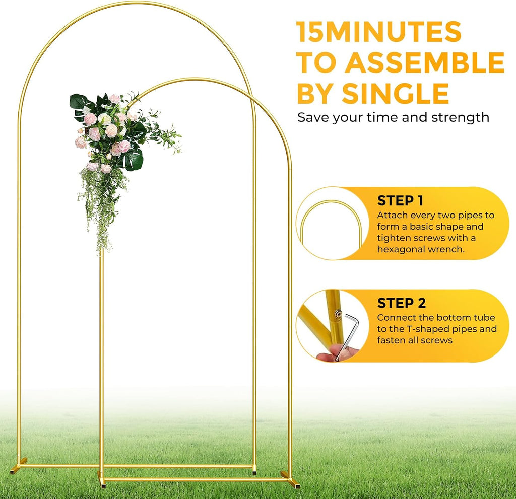 Metal Arch Backdrop Stand, 7.2FT+6FT Wedding Arch Frame, Gold Wedding Arch Backdrop Stand Set of 2, Balloon Arch