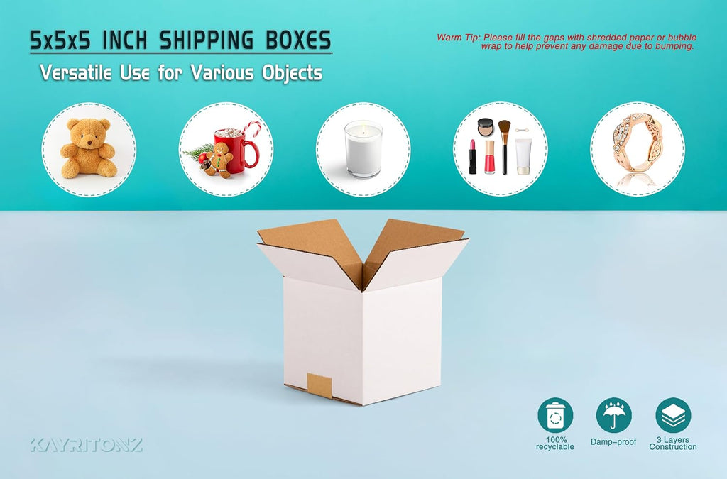 5x5x5 inch Small Shipping Boxes, 5 x 5 White Box, 30 Pack
