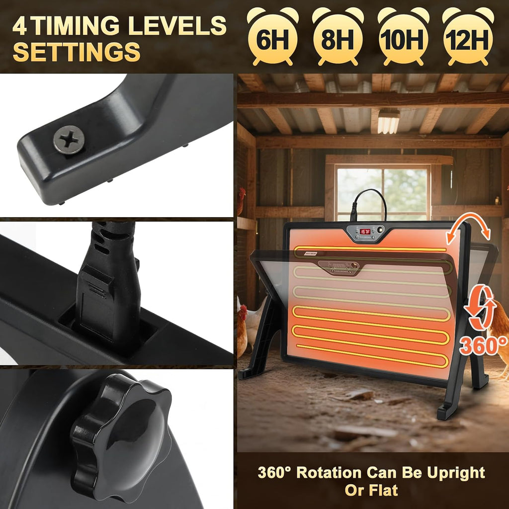 Smart 180W Chicken Coop Heater with Remote Control – Low Energy Consumption, Dual-Mode Heating for Winter Poultry &