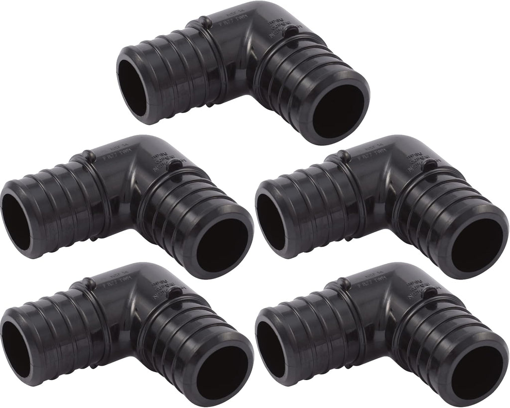 SharkBite 1 Inch Poly Crimp 90 Degree Elbow, Pack of 5, PEX Pipe, PE-RT, UP260A5