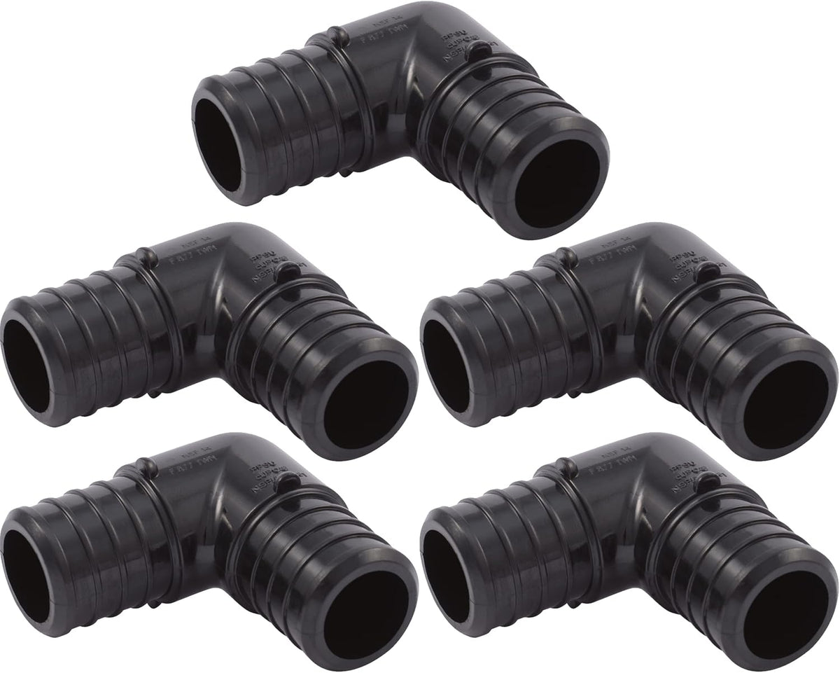 SharkBite 1 Inch Poly Crimp 90 Degree Elbow, Pack of 5, PEX Pipe, PE-RT, UP260A5