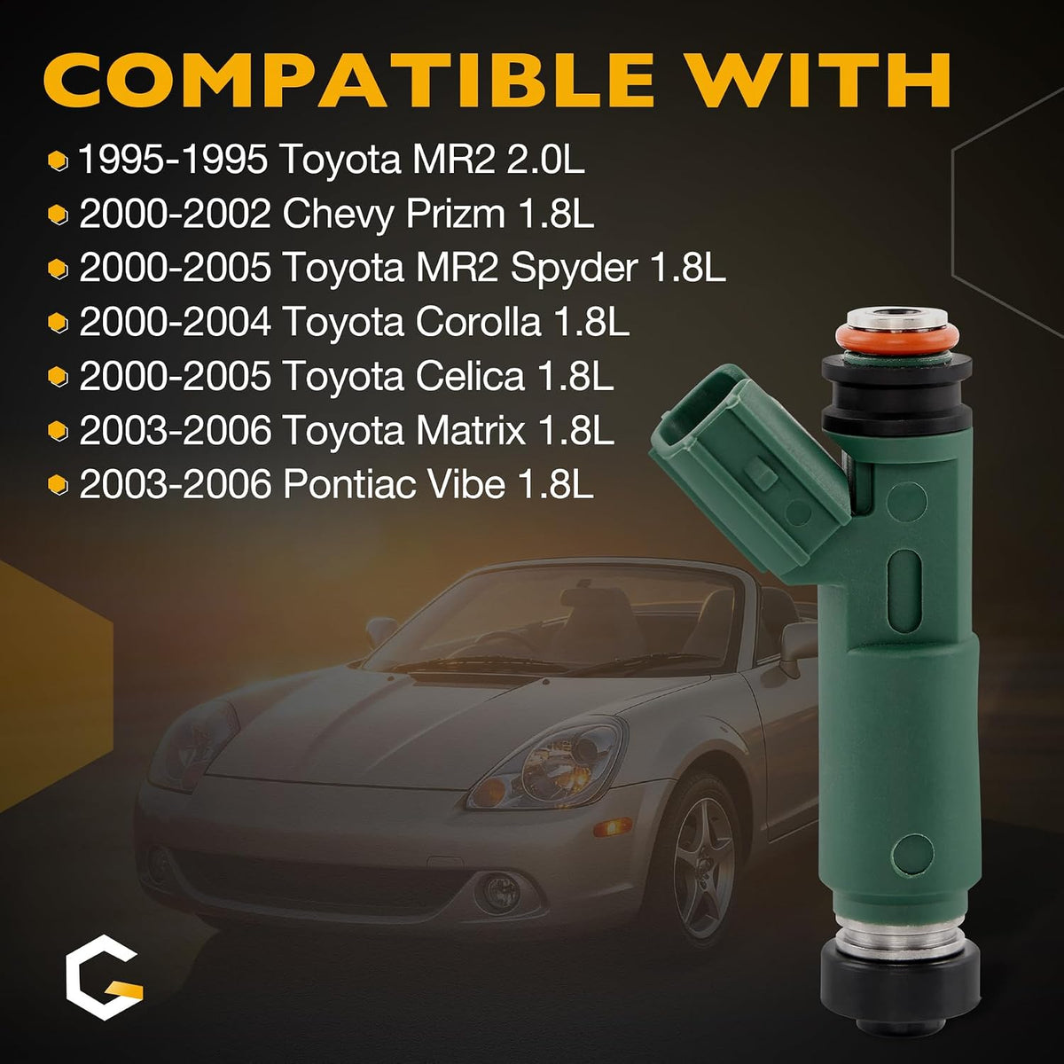 Fuel Injector 12 Holes 4Pcs | 1.8L L4 Gas DOHC | for 2000-2005 Toyota Celica MR2 Spyder 2000-2004 Corolla 03-06 Matrix, 00-02 Chevy Prizm, 03-06 Pontiac Vibe | Replace# 23250-0D040 23250-22040 FJ415