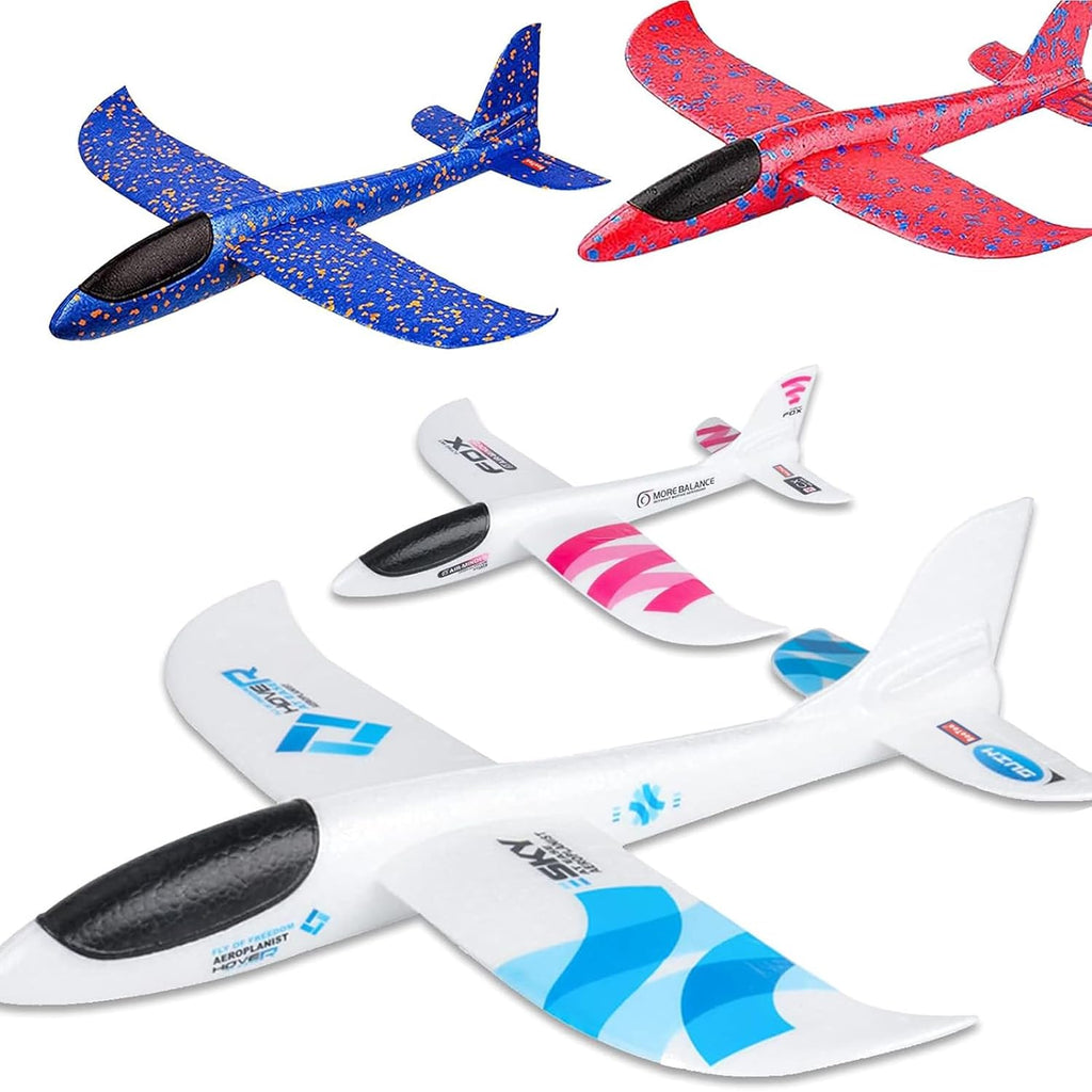 4 Pack Toy Airplanes, 17.5" Large Throwing Foam Plane, 2 Flight Mode, Aeroplane Gliders, Flying Aircraft, Gifts for 3
