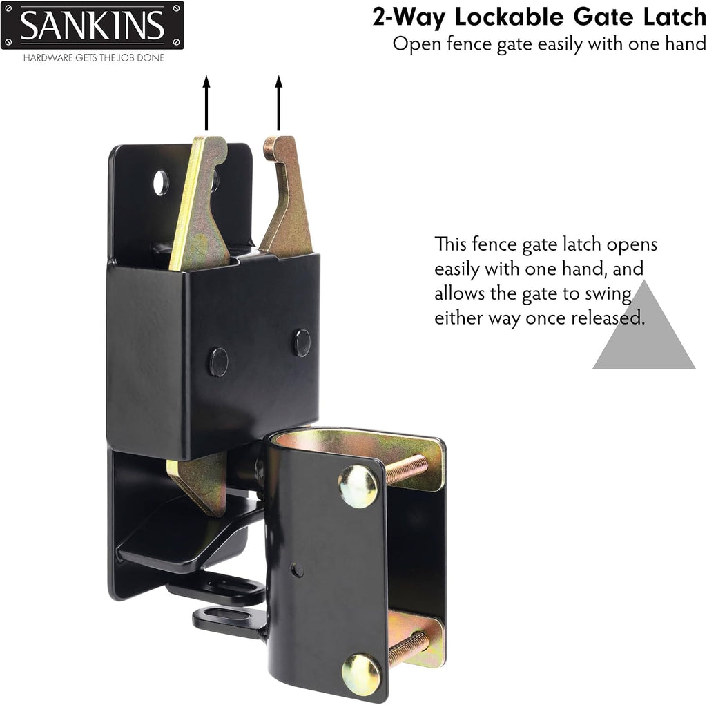 2 Way Heavy Duty Lockable Gate Latch, Black Anti-Sag Farm Gate Latch, Two-Way Livestock Gate Latch Hardware for