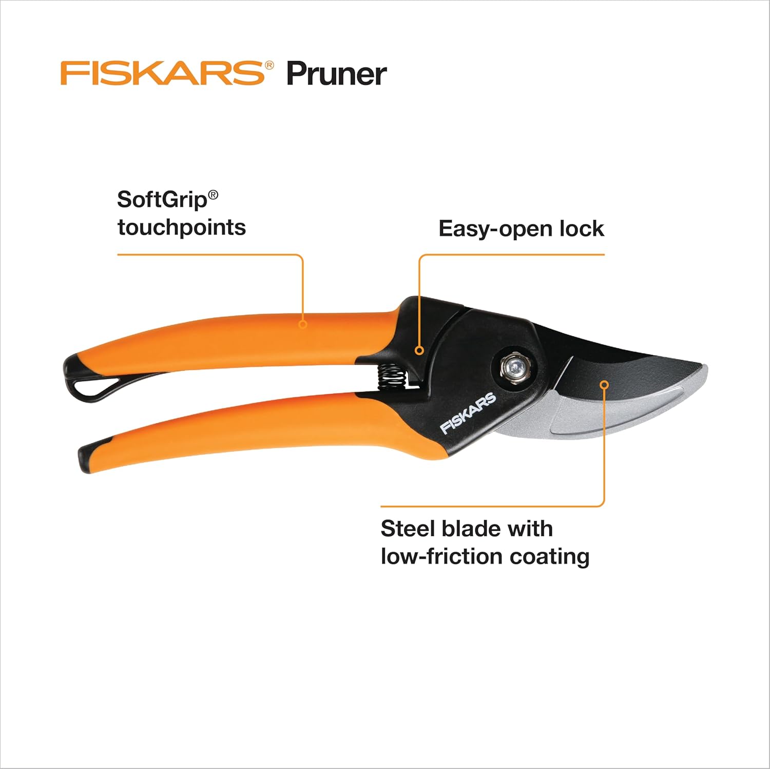 SoftGrip Bypass Pruning Shears, 5/8” Cut Capacity Gardening Scissors for Right and Left-Handed Use, Steel Blade with