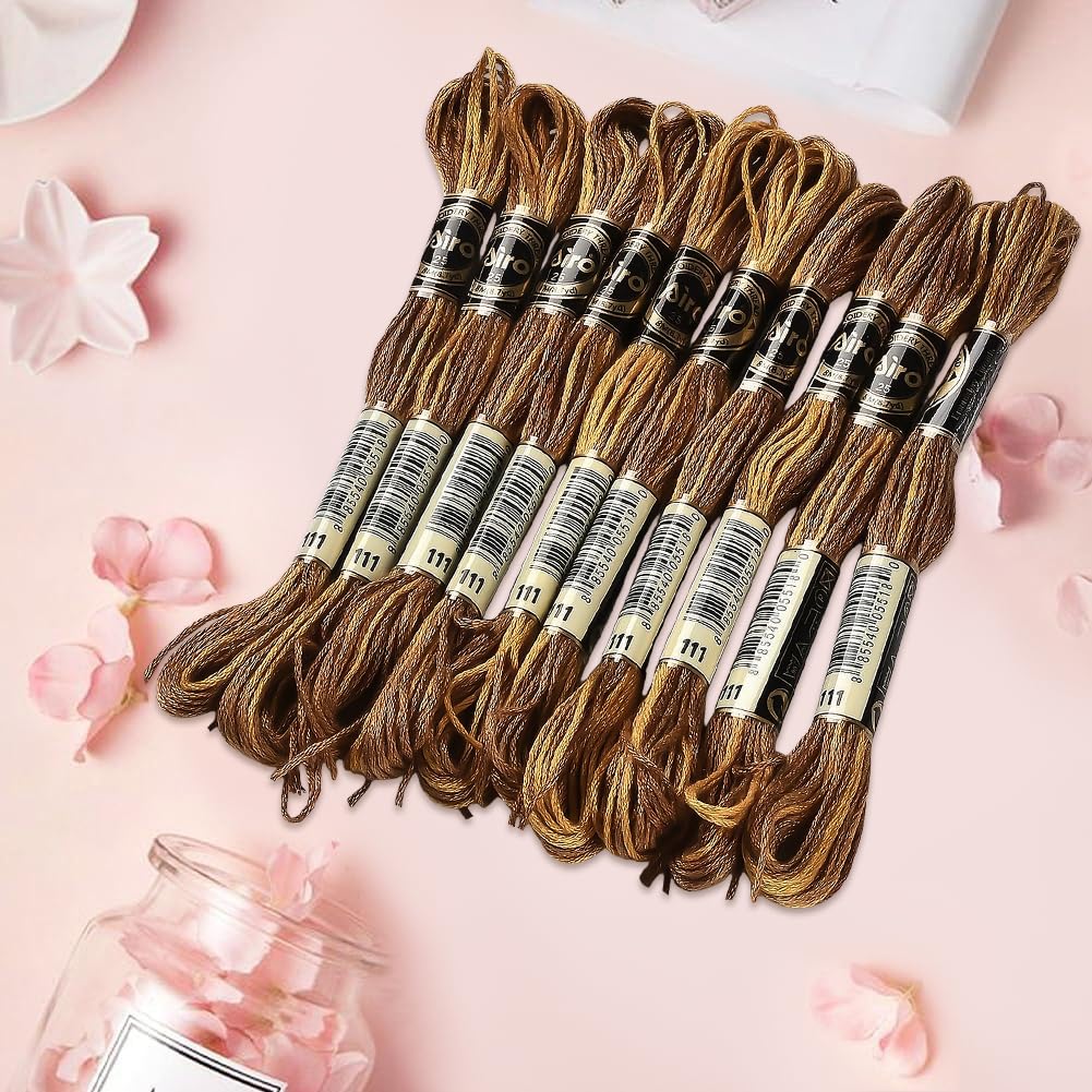 10 Skeins Brown Variegated Embroidery Floss Thread for Sewing