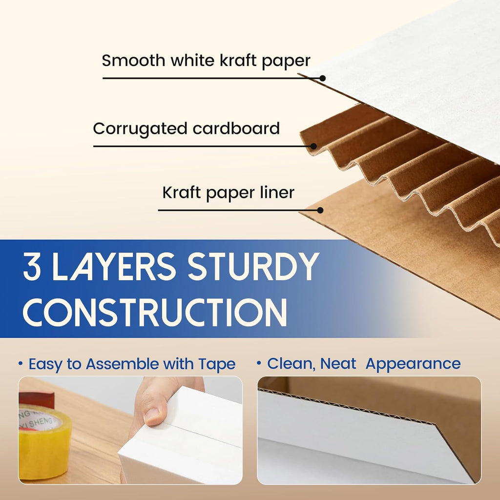 12x5x9" Shipping Boxes 50 Pack Corrugated Cardboard Box White